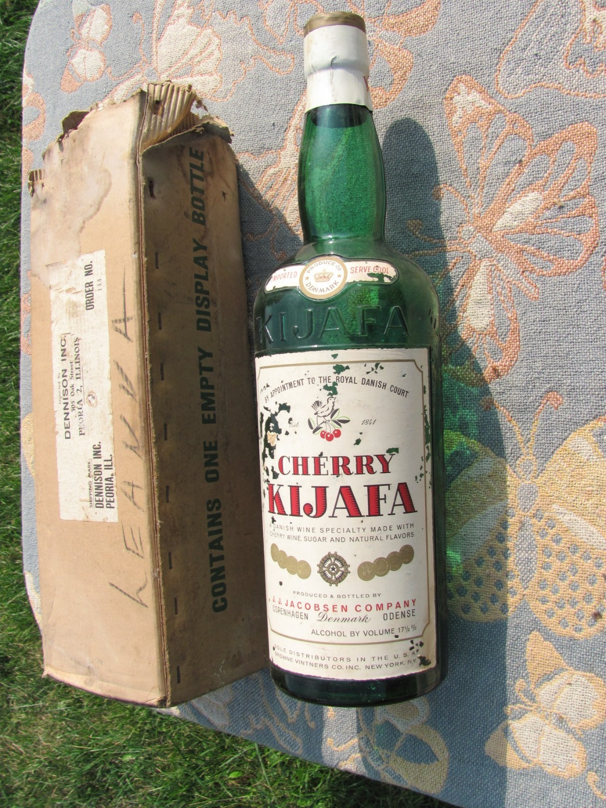 1950 Bar Store Oversize Display Glass Bottle JJ Jacobsen Denmark Kijafa No Ship