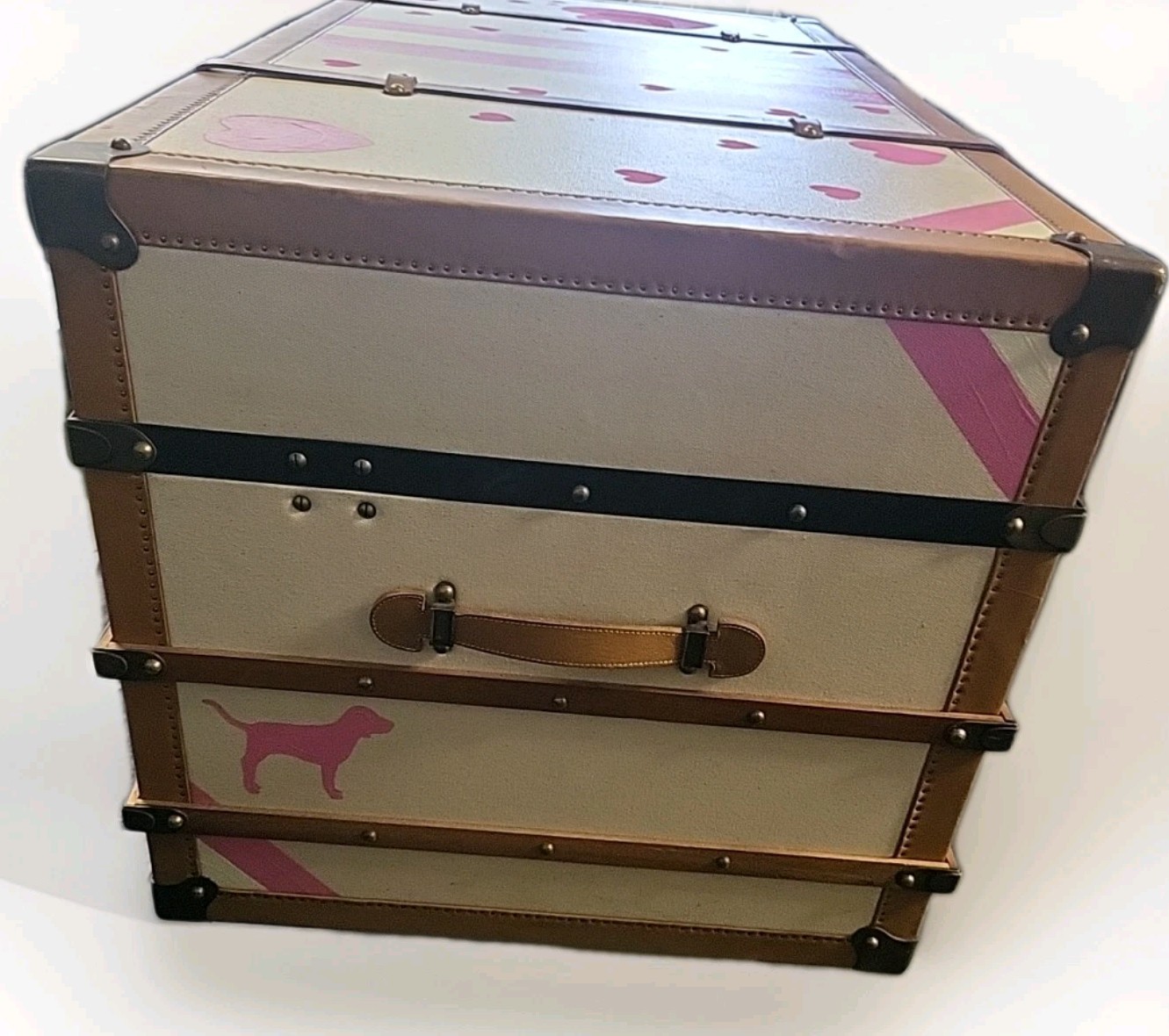 Rare Victorias Secret Oversized Trunk Store Display Leather Belted Storage 48″