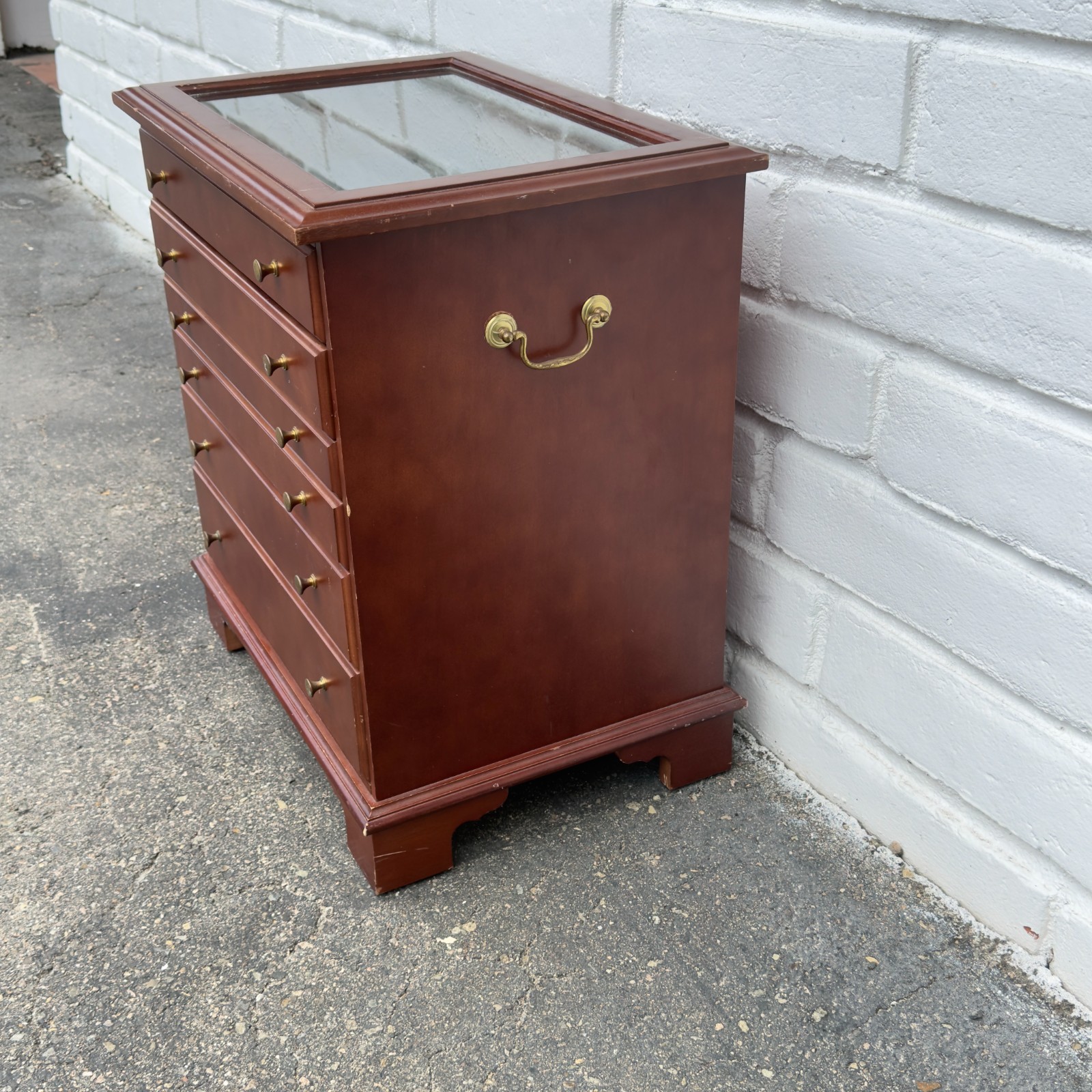 Wood Jewelry Display Cabinet Chest Glass Top 6 Drawers Brass Hardware