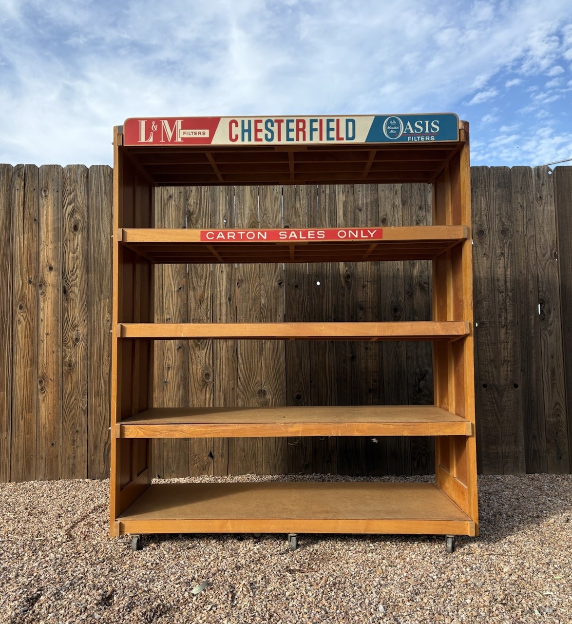 VINTAGE CHESTERFIELD LM CIGARETTE ADVERTISING STORE DISPLAY RETRO SHELVING WOOD