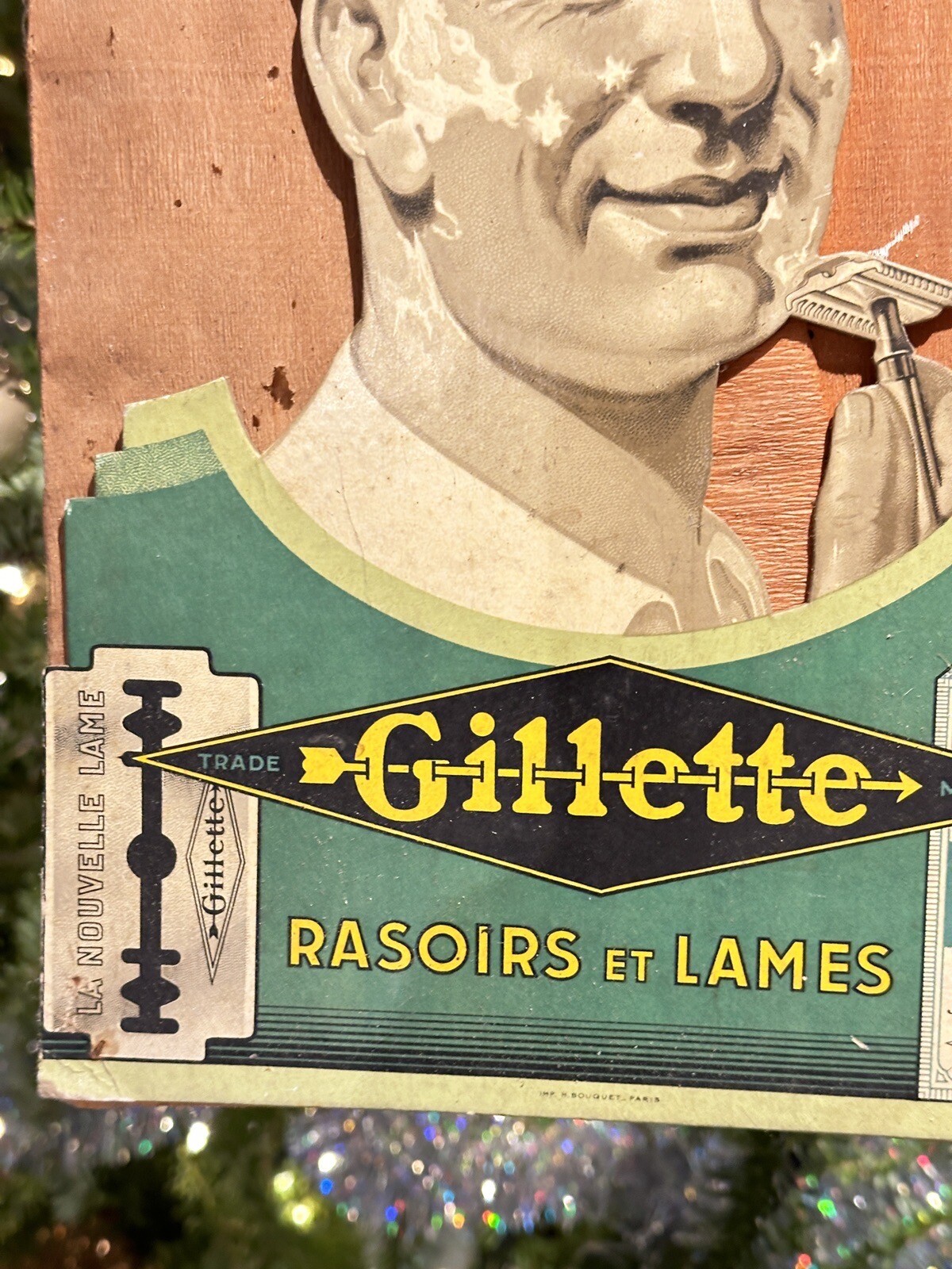 Advertising Cardboard & Gillette & H Bouquet Paris & Enamel Plaque