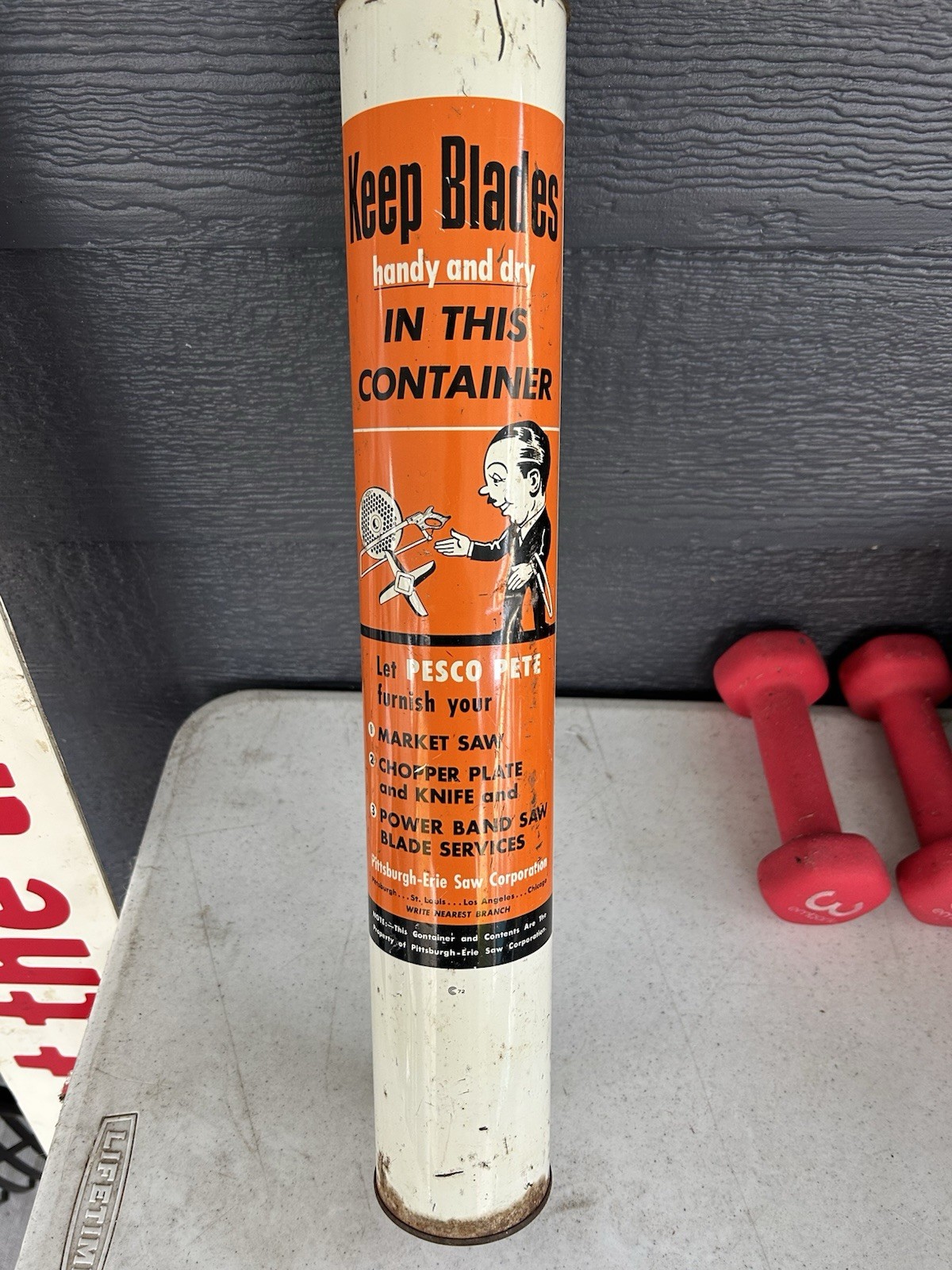 VTG PITTSBURGH ERIE PESCO PETE SAW BLADE STORE DISPLAY TIN LITHO ADVERTISING