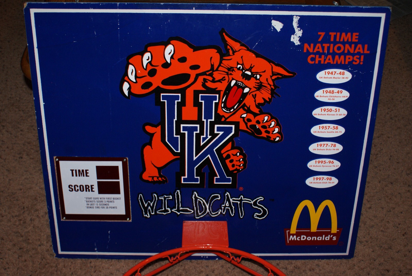 Mcdonalds Promotional Store Display University Kentucky Wildcats Basketball NCAA