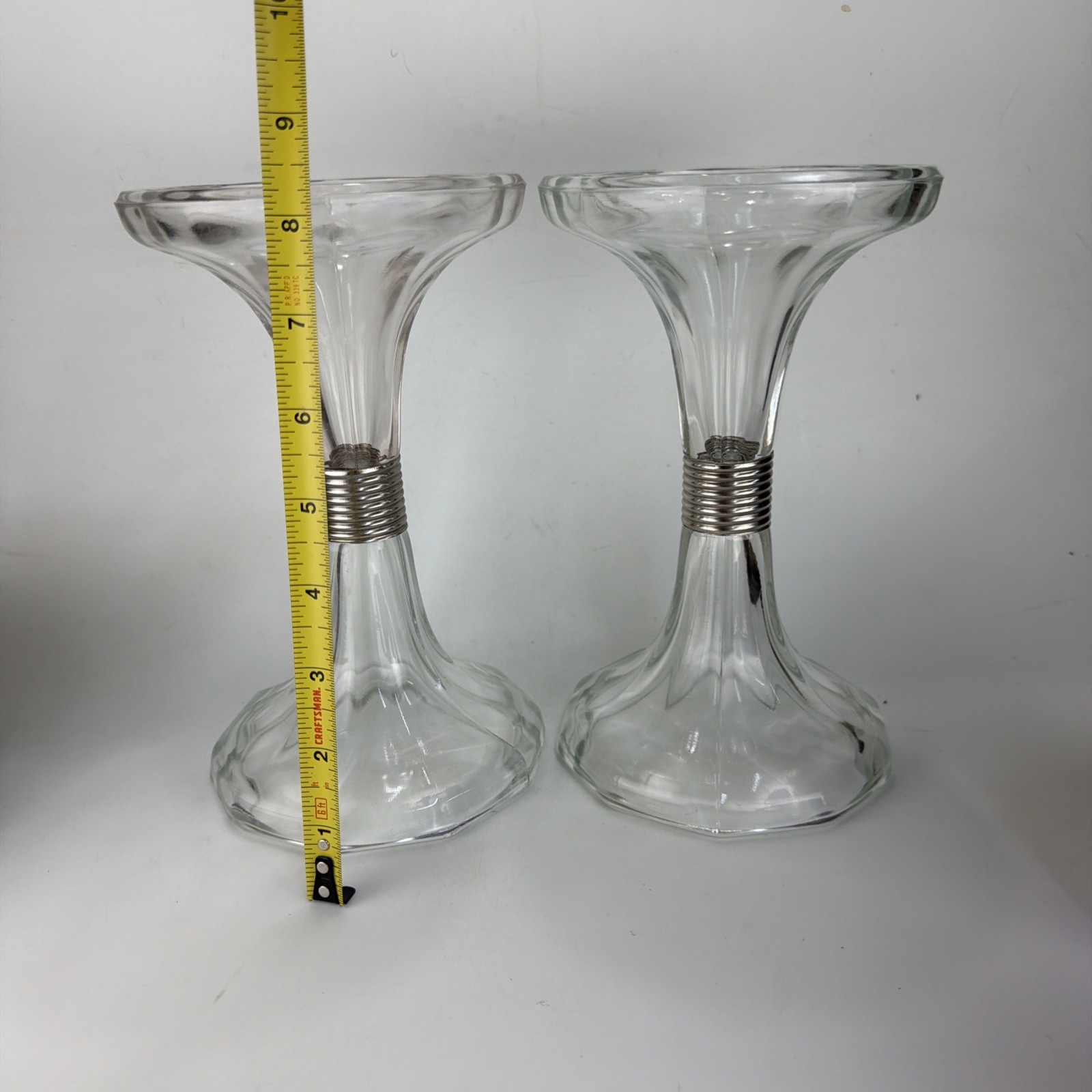 Vintage Deco Glass Shelf Support Riser Pair Store Soda Fountain Display 8 3/8″