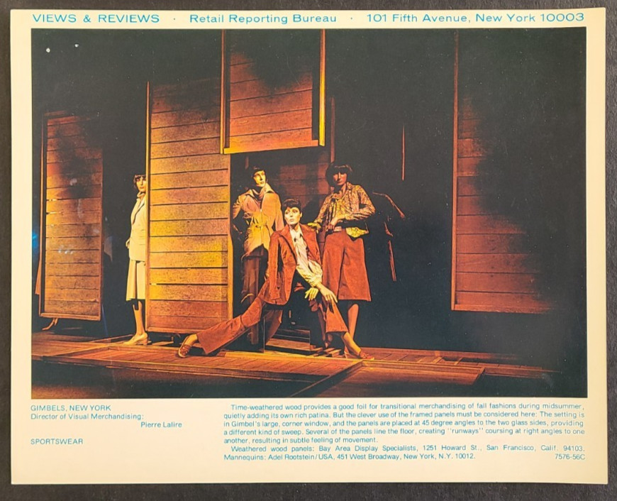 1976 GIMBELS, NEW YORK WINDOW DISPLAY PHOTO PRINT TIME-WEATHERED WOOD RUNWAYS