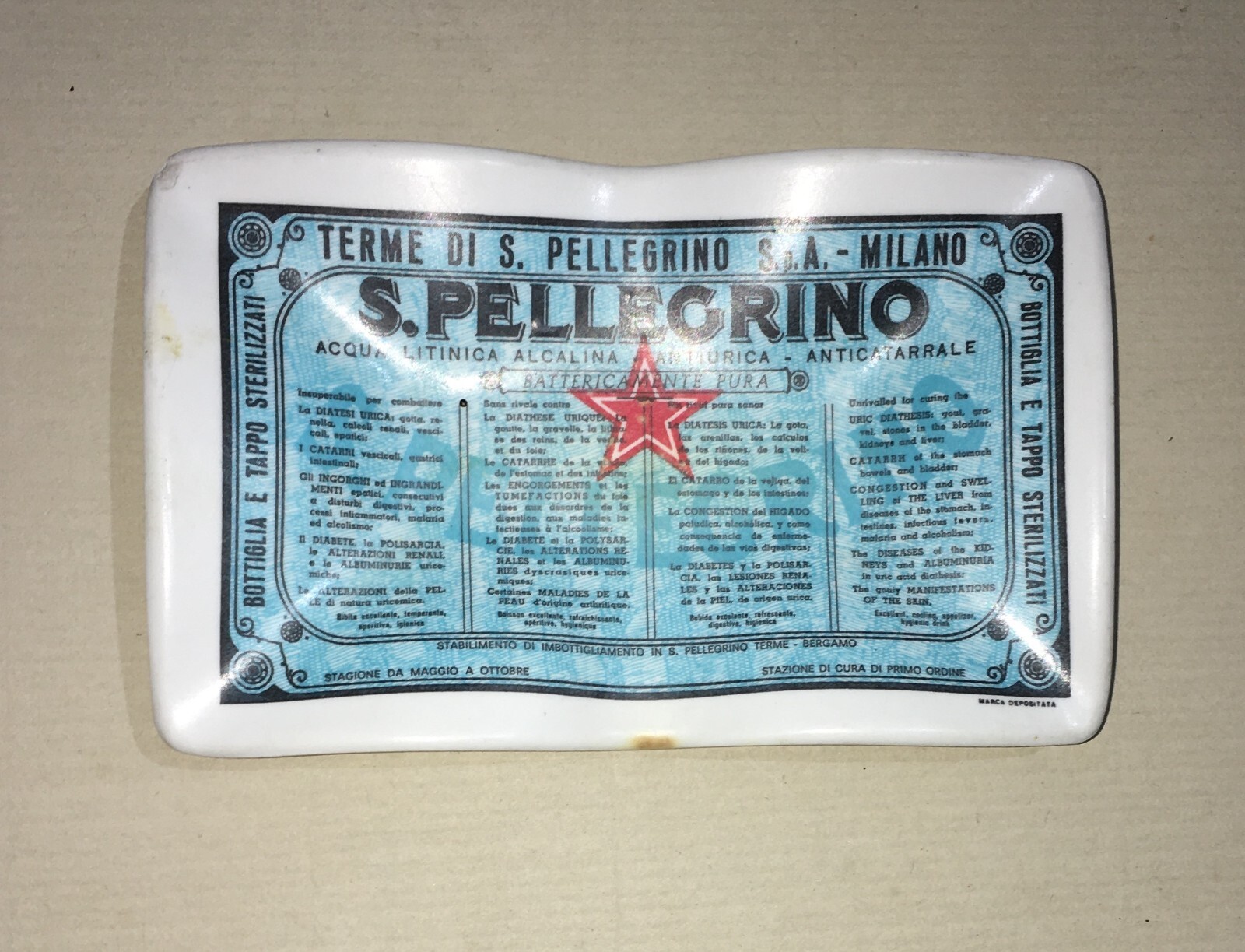 MEDICINE-THERMAL WATERS-TERME-S. PILGRIM-MILAN-STAMP-ASHTRAY-ADVERTISING