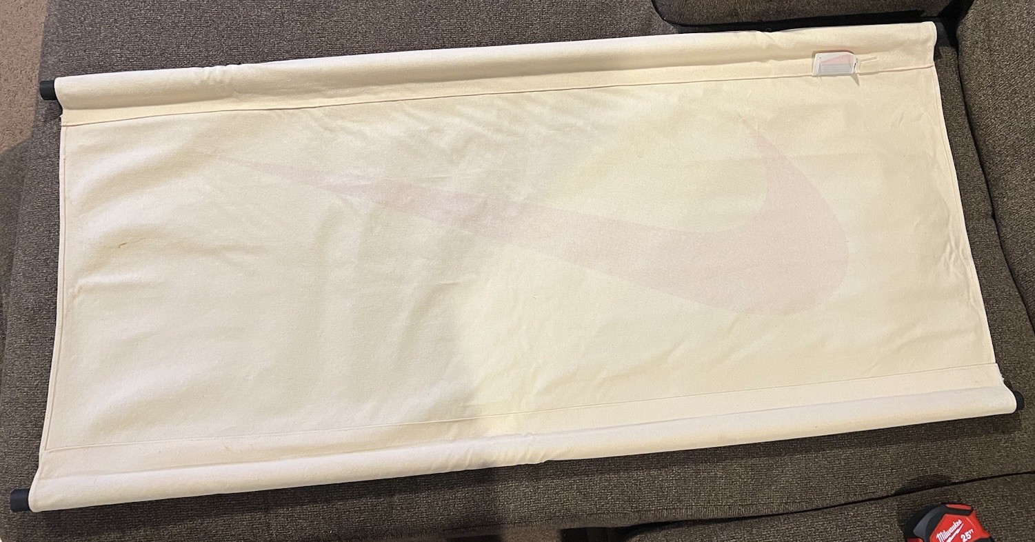 RARE Vintage Orig 90s NIKE Swoosh Retail Banner Canvas Cloth Wood Dowel Inserts
