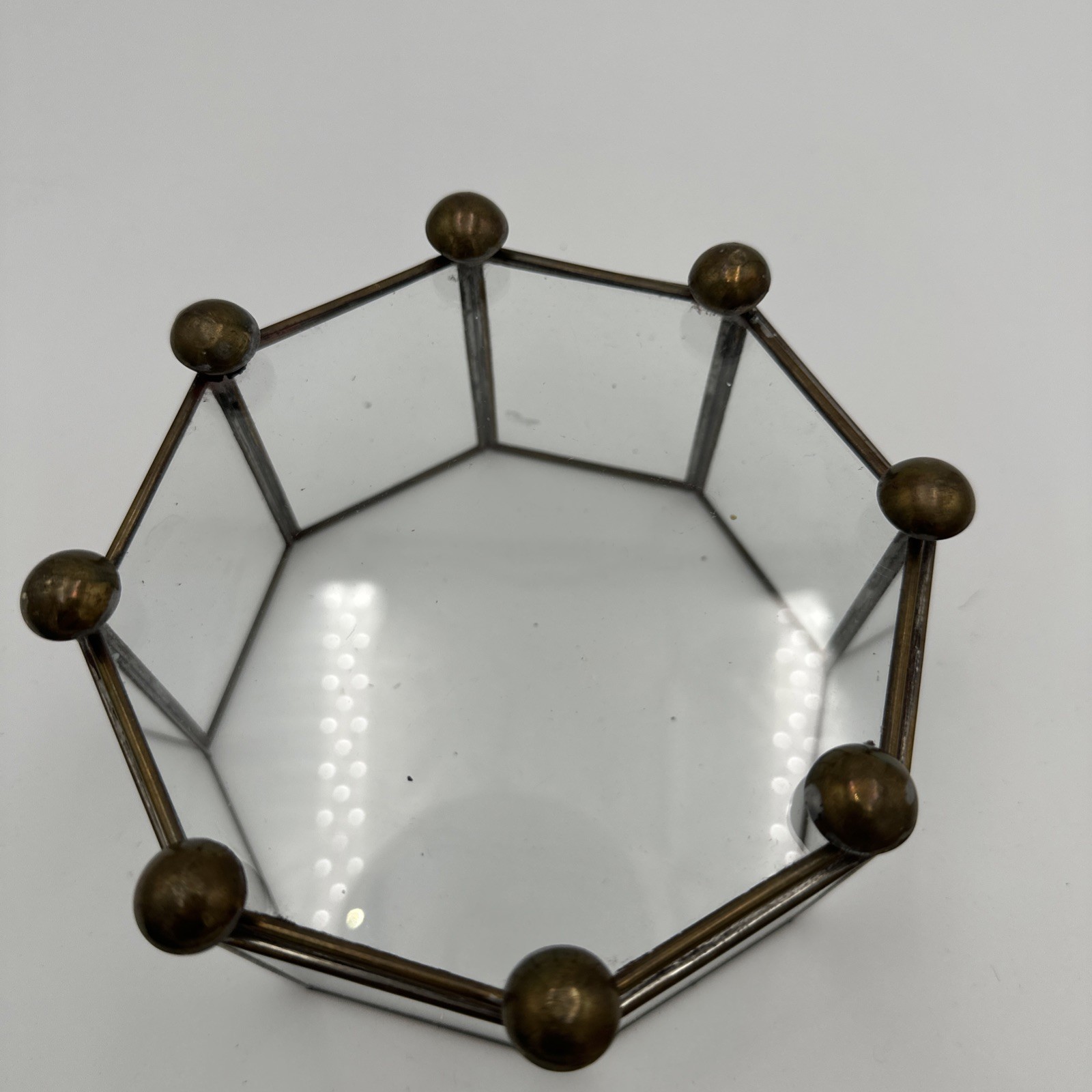 Vintage Open Octogon Glass/Brass Display Case Terrarium