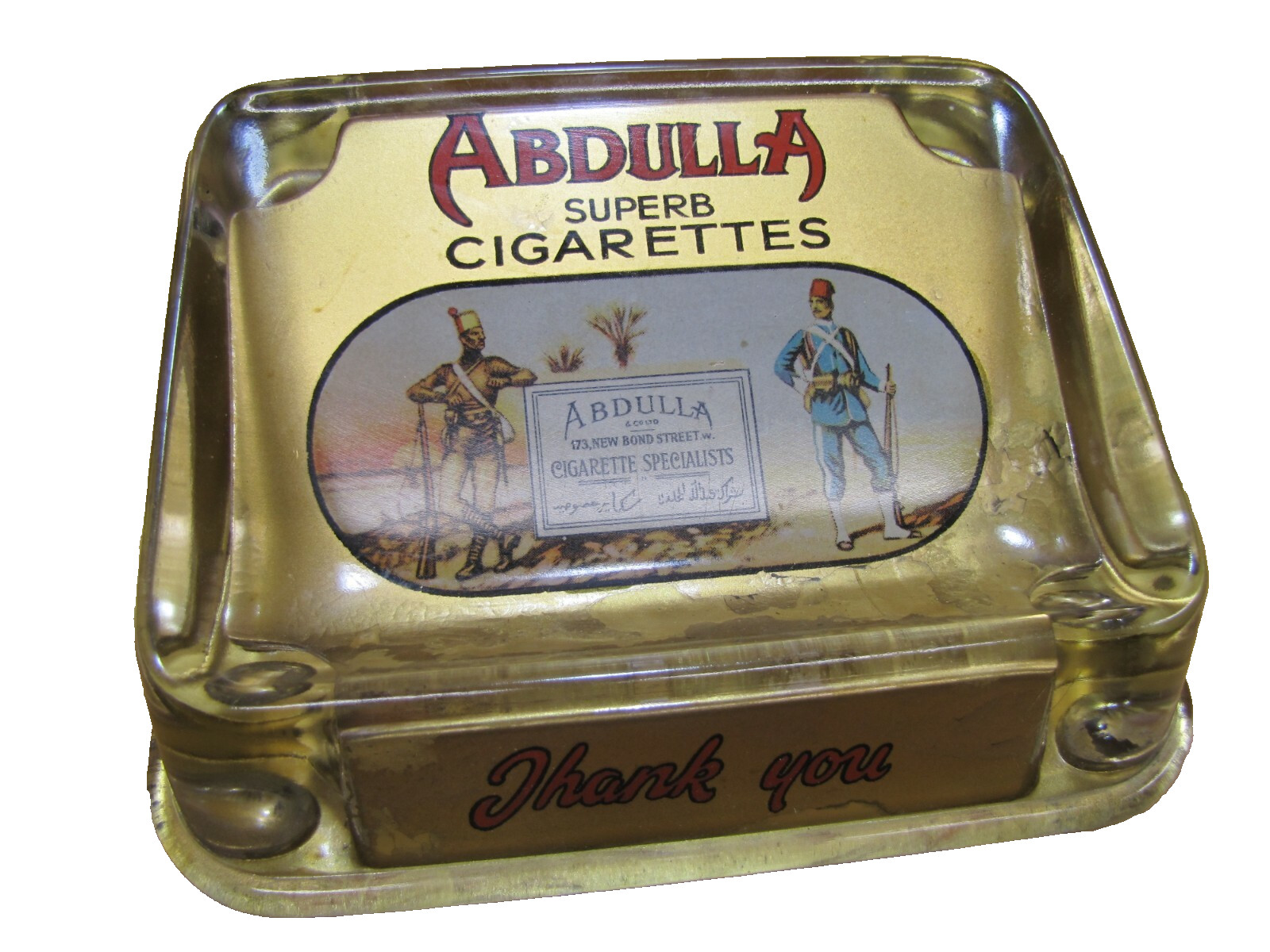 ABDULLA CIGARETTES Old Tobacco Ad ROG Glass Change Receiver Tray Cigar Sign Card