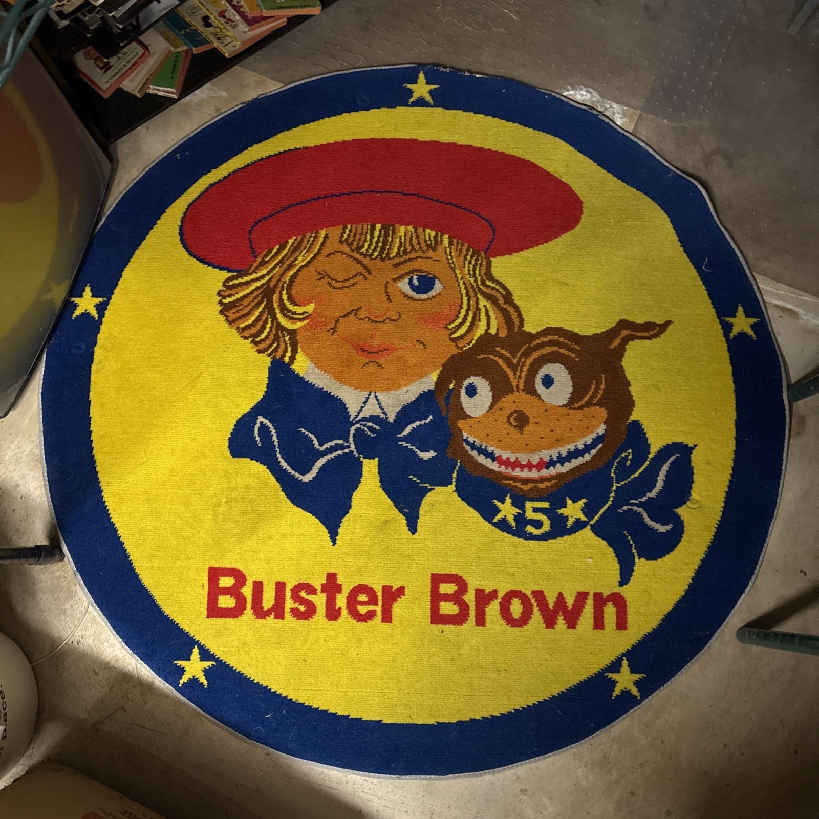 one Large Buster brown advertising carpet from the 80’s 47” diameter