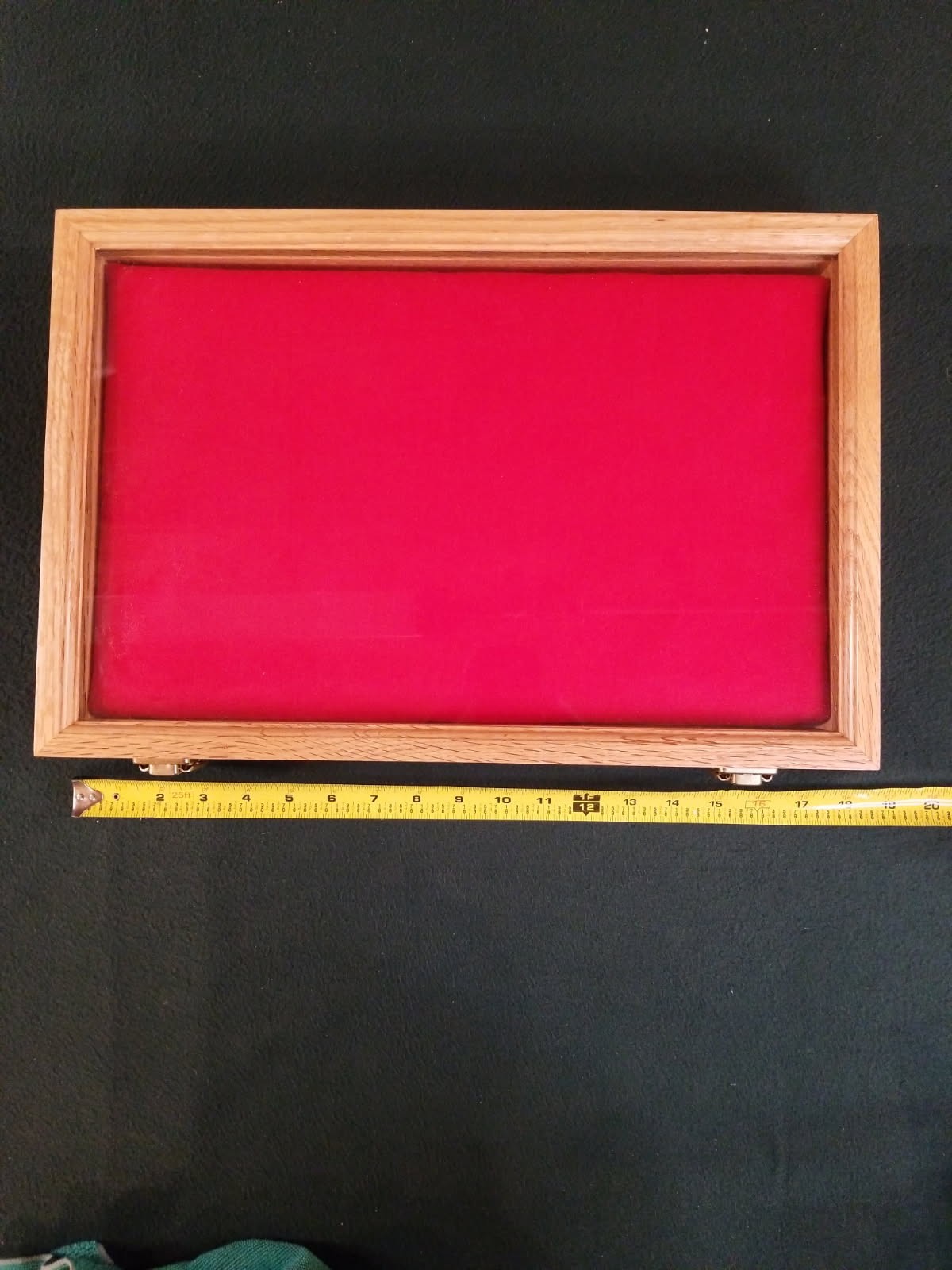 Vintage Oak Glass Top Brass Hinged/Clasp Display Case 18x12x2.5 Inch