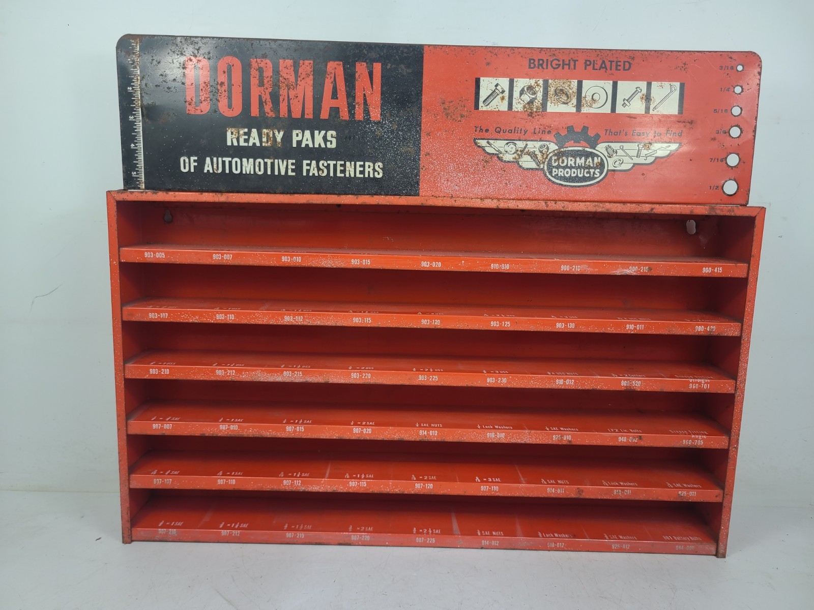Vintage Dorman Ready Packs Automotive Fasteners Display Rack Sign (23″x13.5″x3″)
