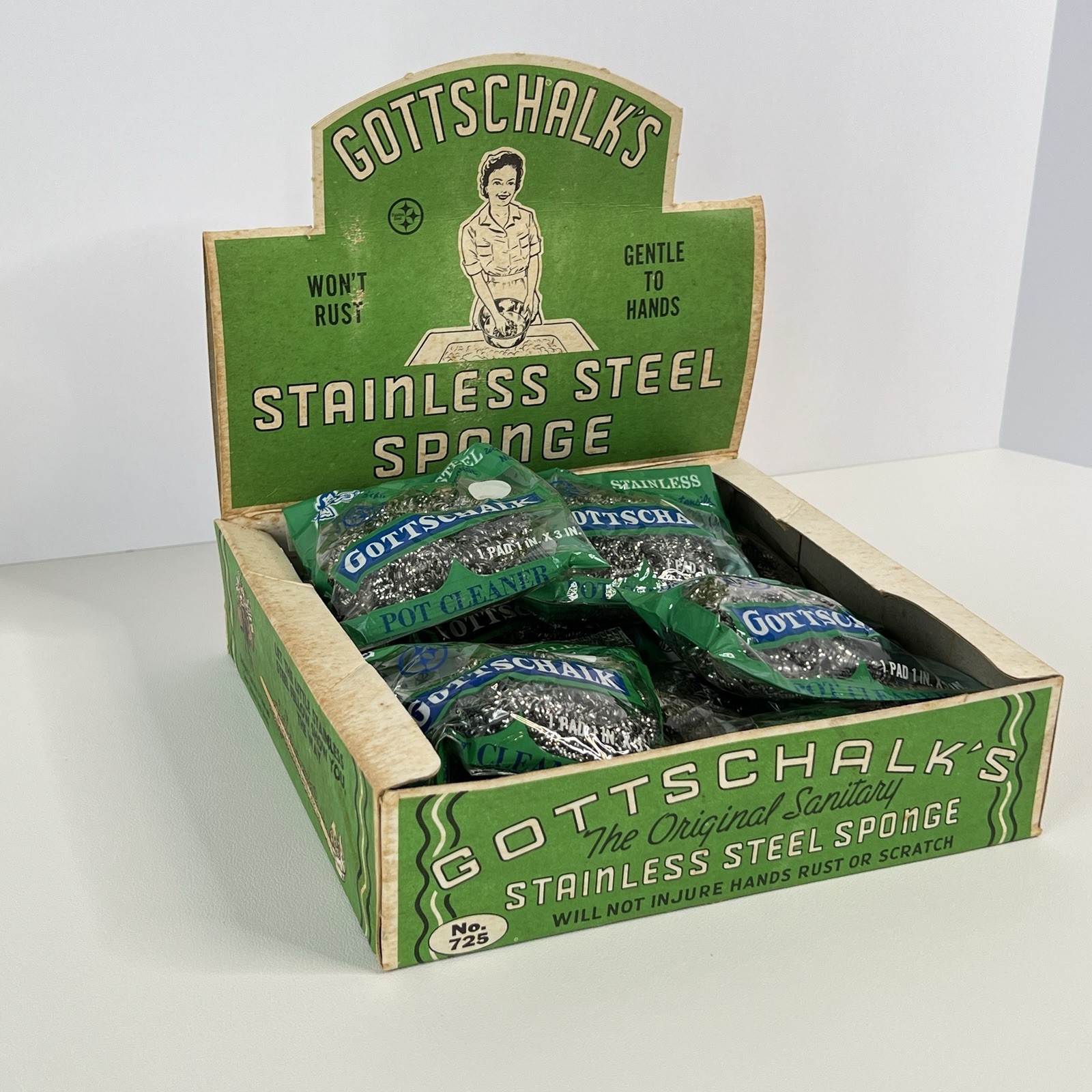 Vintage Gottschalk’s Stainless Steel Sponge Display Box No 725 New Old Stock