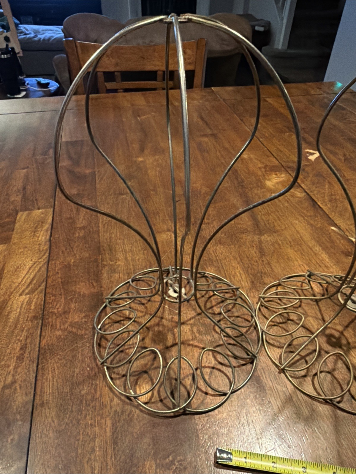 Pair Of Vintage MCM Gold Metal Wire Store Display Hat Or Wig Stand 12 Inch Tall