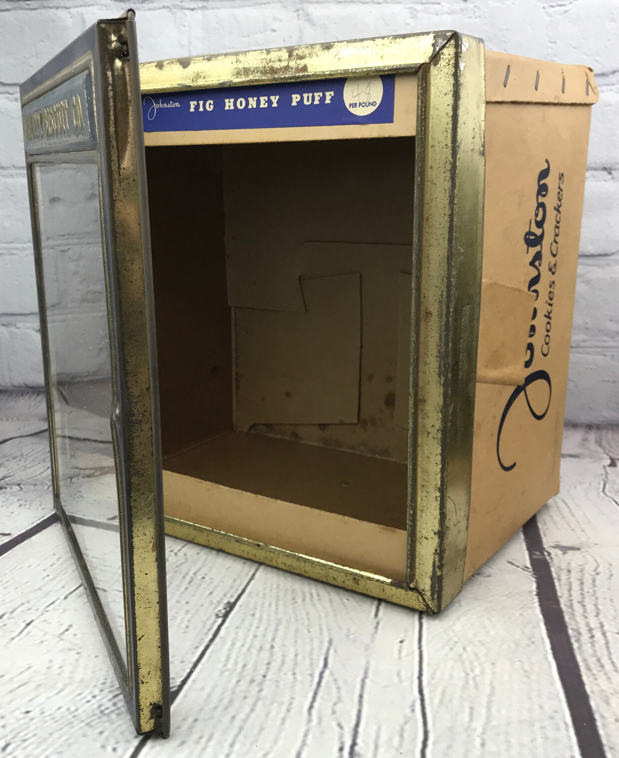 Antique Vtg Johnston Cookies Store Display Case Glass Advertising Box Milwaukee
