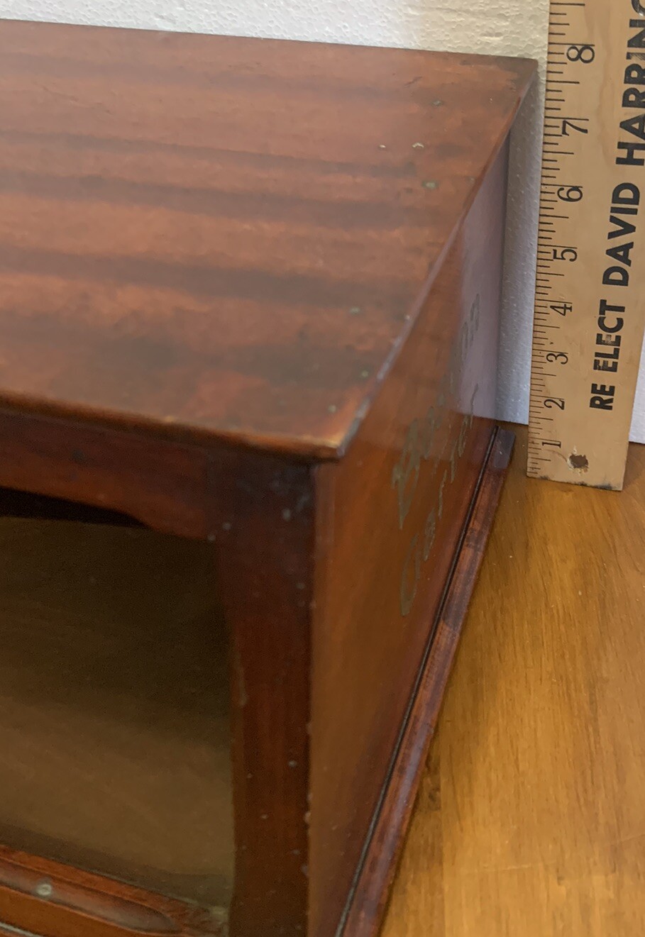 Antique Boston Garter Store Display Cabinet Advertising Case Mahogany 14x11x8”