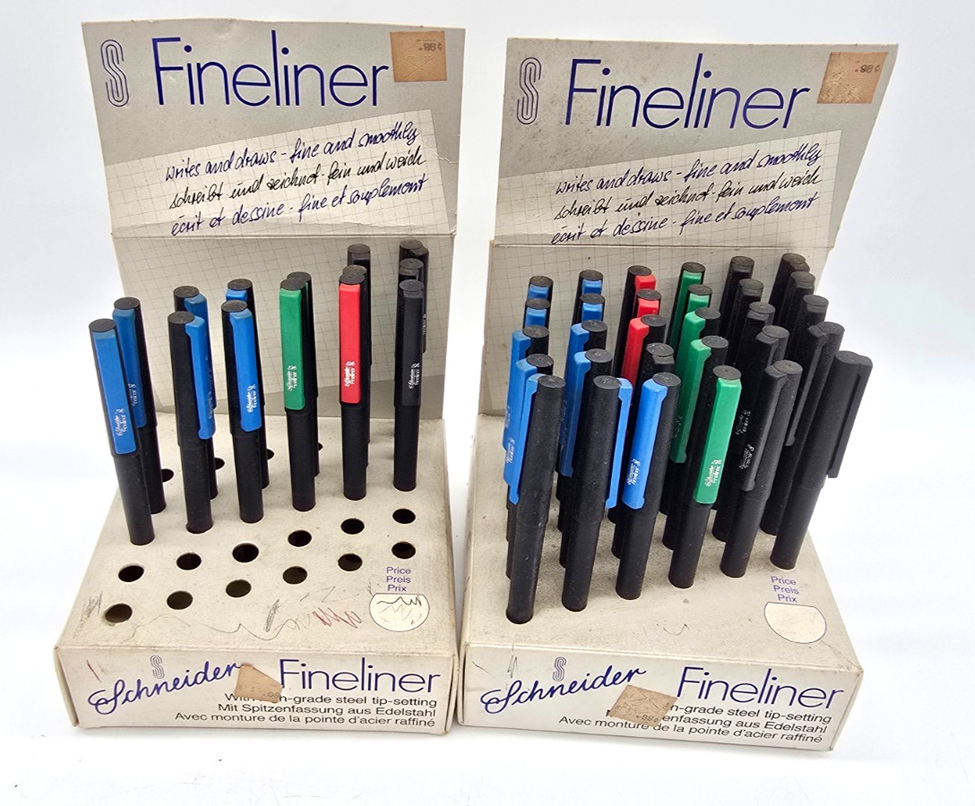 Lot of 2 Vintage SCHNEIDER Fineliner Pens Retail Store Display w/Pens