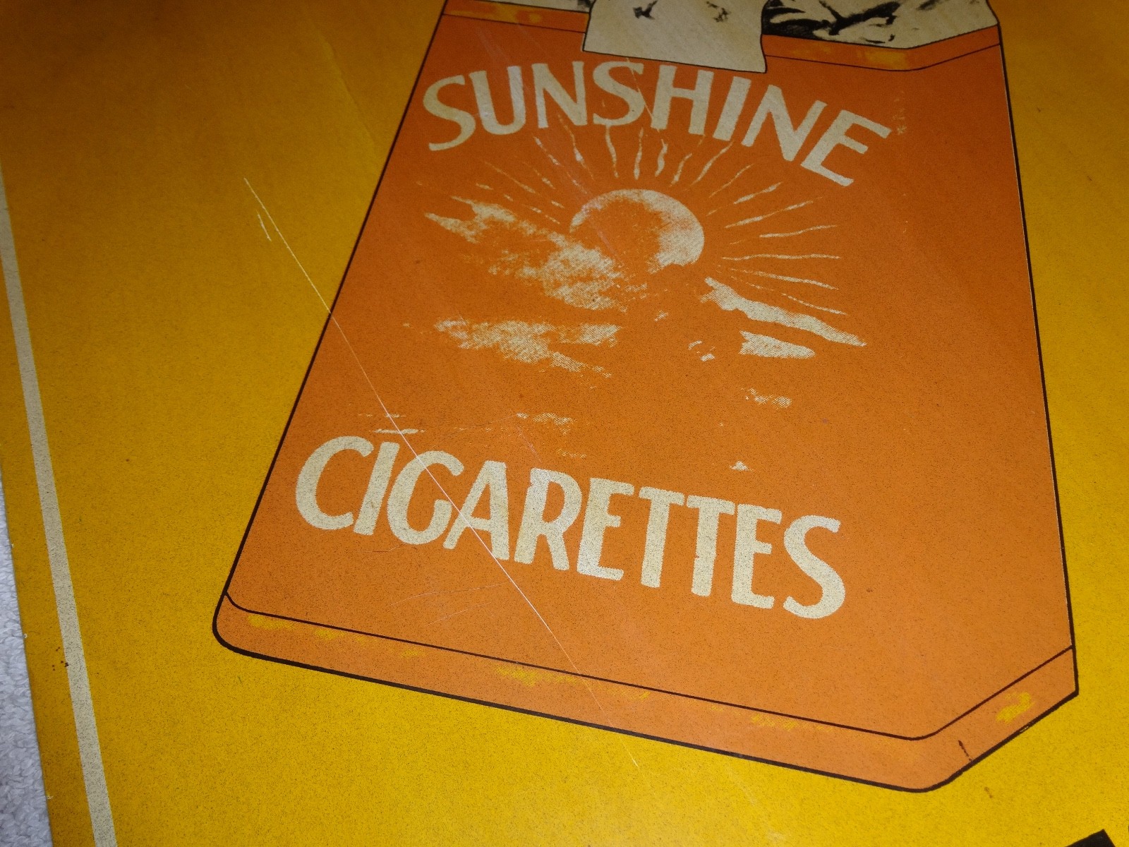 VINTAGE TWENTY SUNSHINE CIGARETTES FOR 15 CENTS 18″ X 13 3/4″ METAL TOBACCO SIGN