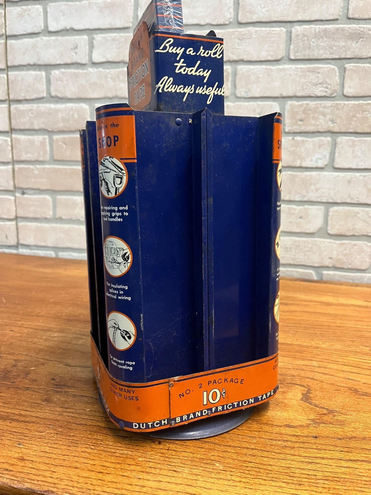 Vintage Dutch Brand Friction Tape Store Display Rotating Rack Sign Advertising