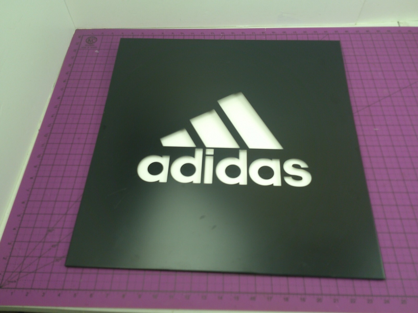 Adidas Metal Sign/W White Plastic Backing PARTS ONLY! AS IS SCUFFS AND SCRATCHES