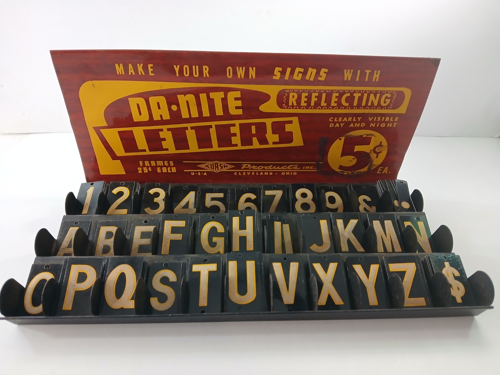 Vintage DA-NITE Reflecting Metal Letters Advertising Display Set Cleveland OH