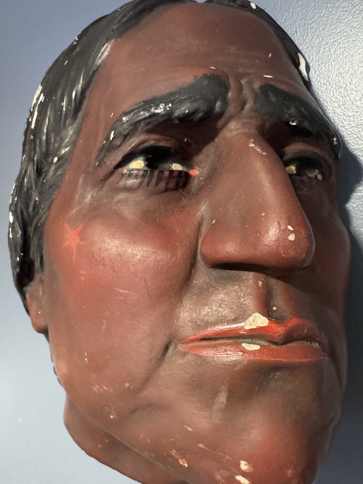 Antique c1900 Native American Indian Bust Cigar Shop Wall Display Chalkware