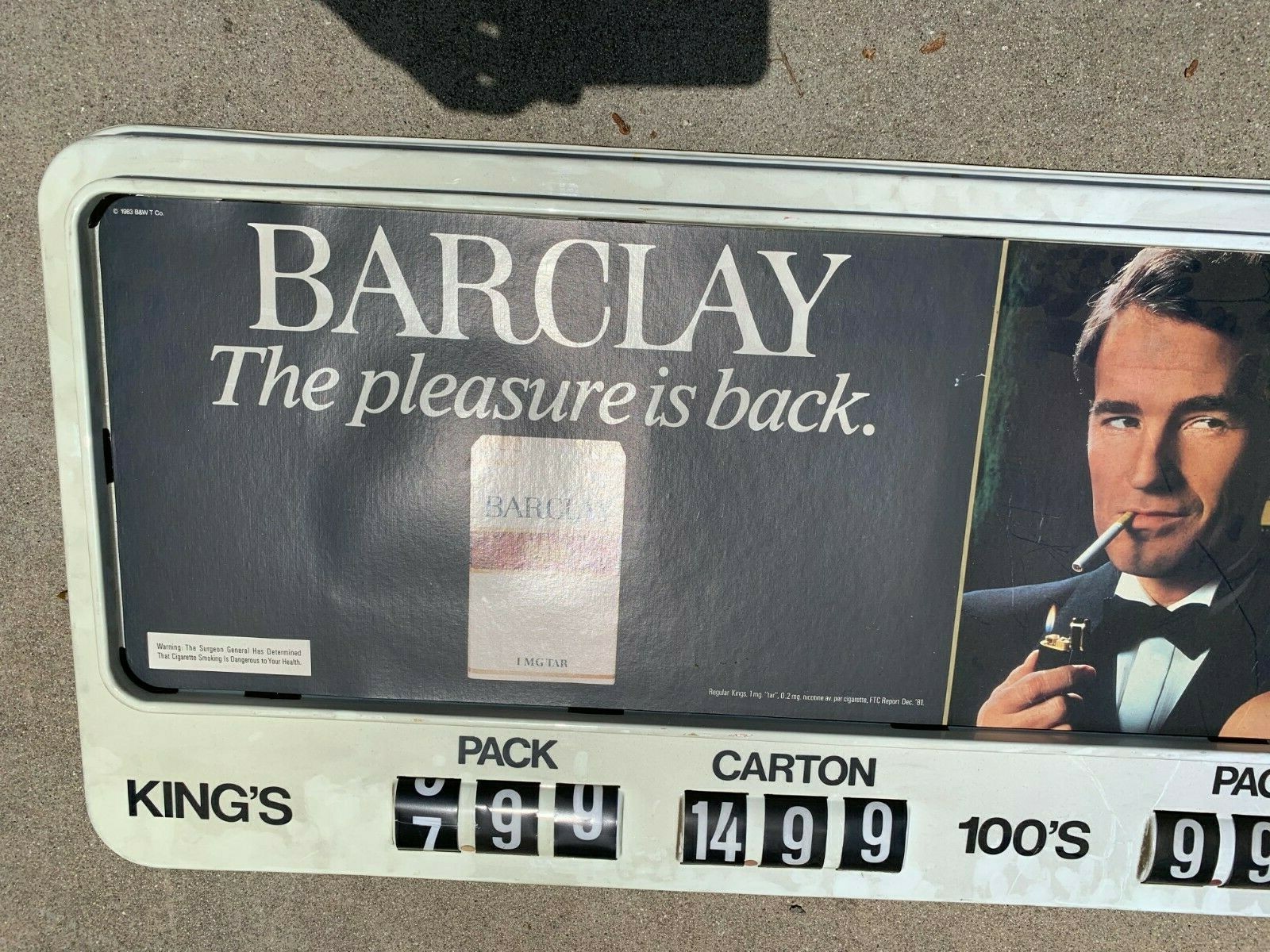 VTG Barclay Cigarette The Pleasure Is Back Clock Sign Store Display Rare 19×42″