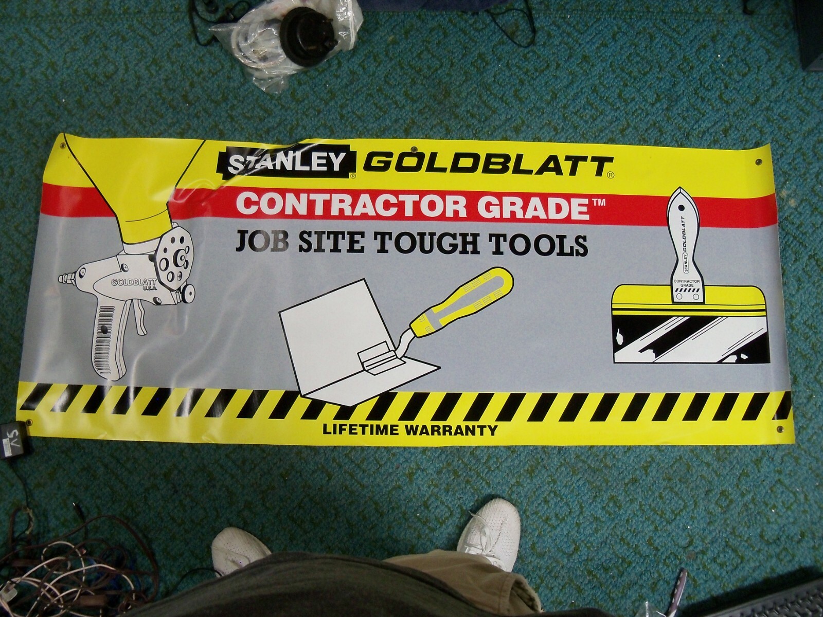 STANLEY Goldblatt TOOLS ADVERTISING SIGN HARDWARE STORE VTG DISPLAY Vinyl 2×5 ft