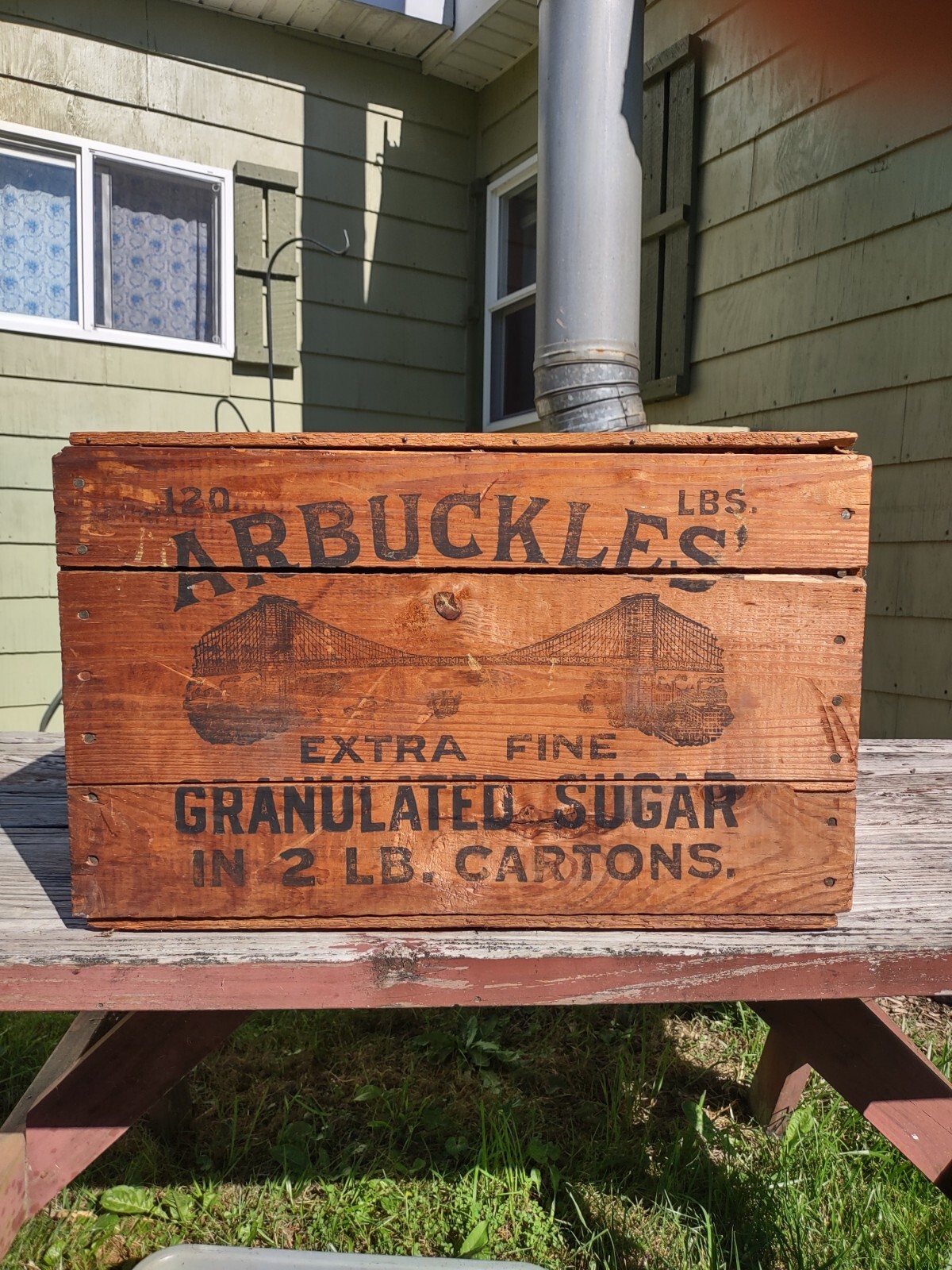 (1) Vtg. 1900s ARBUCKLES SUGAR WOODEN CRATE & LID! Very Nice!