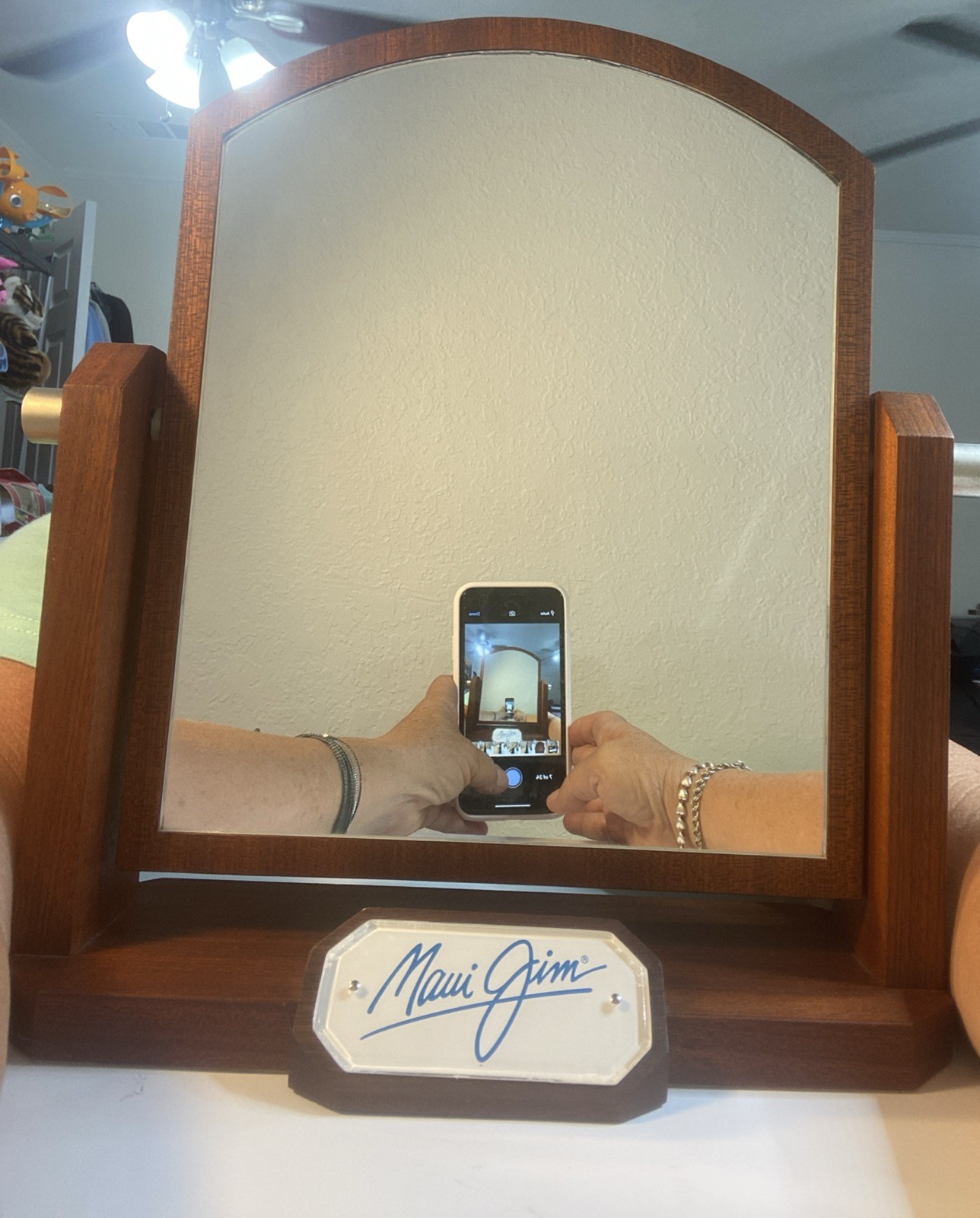 MAUI JIM SUNGLASSES STORE DISPLAY, WOOD MIRROR, DARK BROWN, EUC