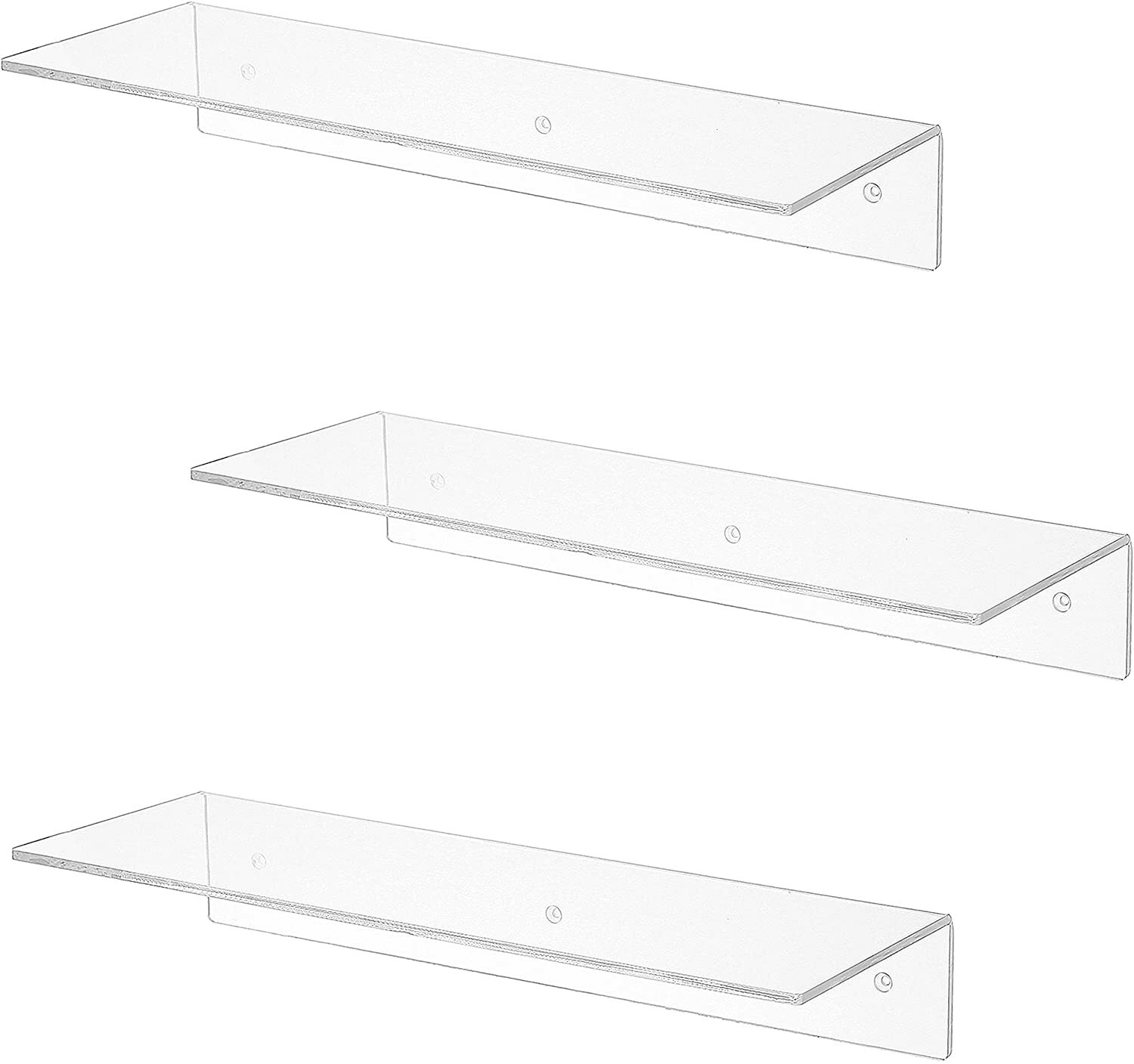 17 Inch Clear Acrylic Floating Shelves, Wall Mounted Display Racks, Set of 3