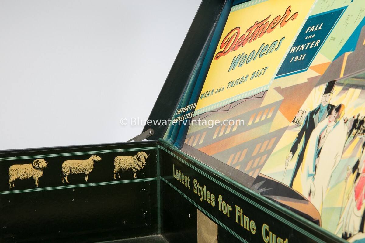 1931 Detmer Woolen Salesman Sample Fabric Display Box Amazing Deco Graphics EX!