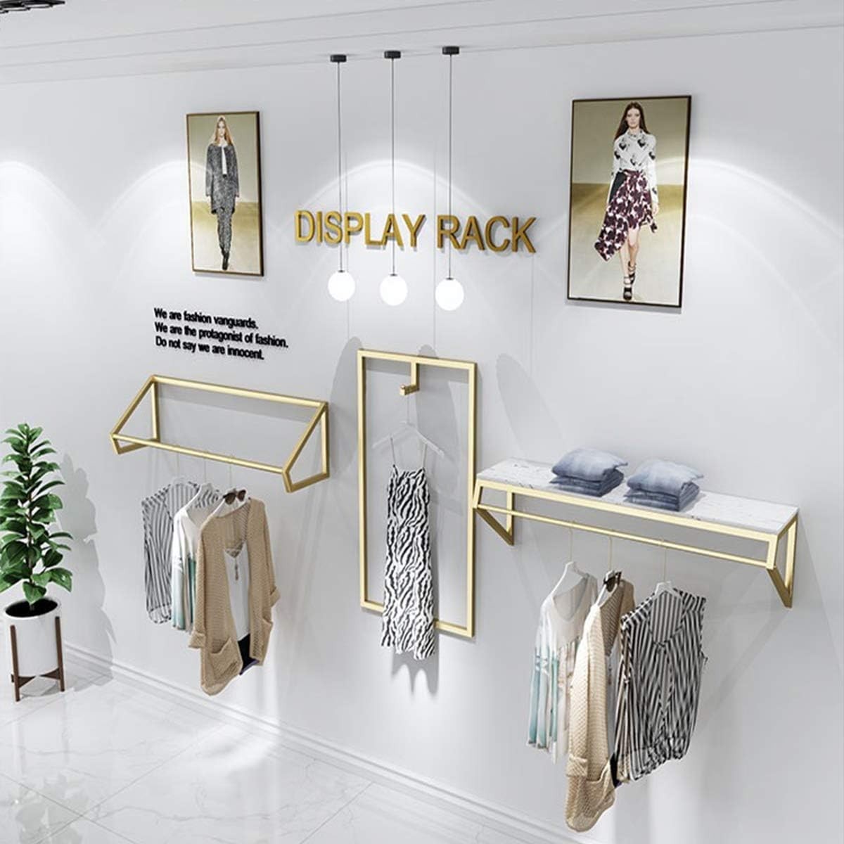 FURVOKIA Modern Clothing Store Heavy Duty Metal Display Gold Square Tube B-47.2L