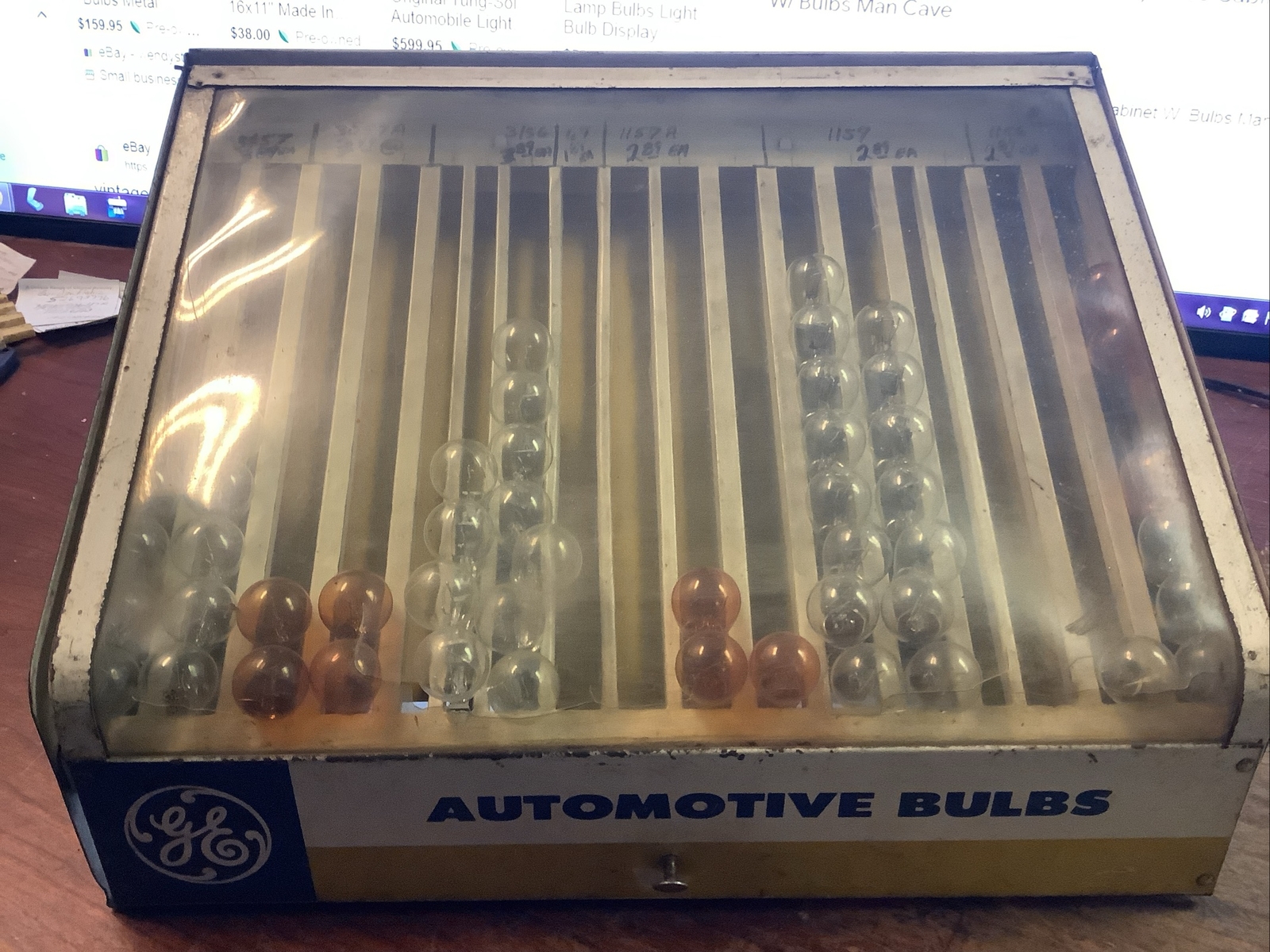 Vintage GE Automotive Light Bulb Store Display Case/Cabinet W/Bulbs