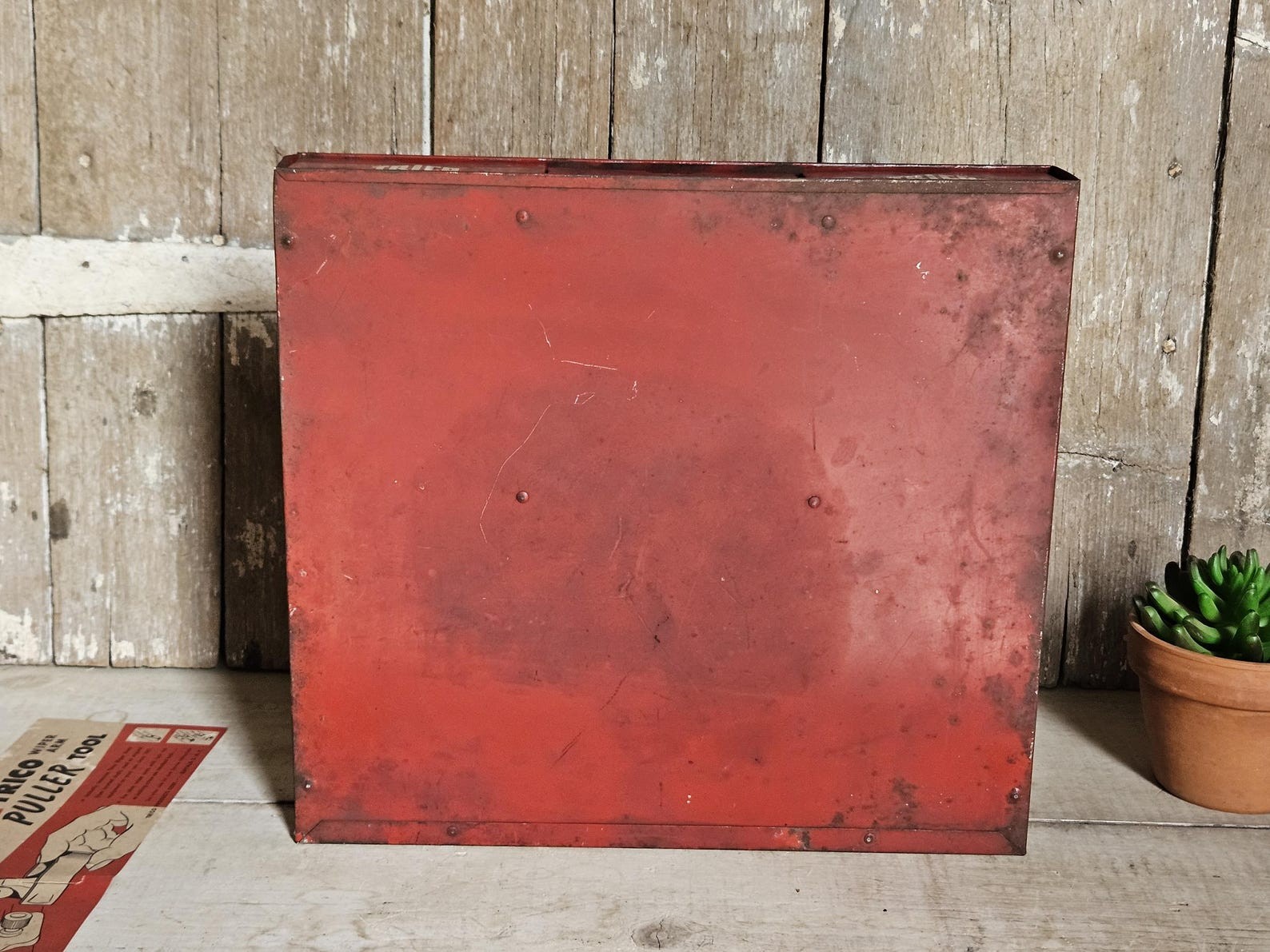 Vintage Trico Red Metal Box with Drawers, Red Car Parts Bin, Auto Store Display