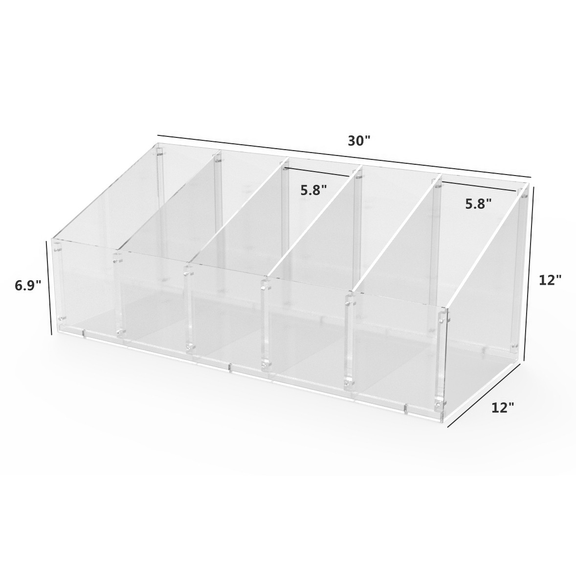 FixtureDisplays 30 X 12 X 2″ 5-Divided Bin Clear Acrylic Countertop Display