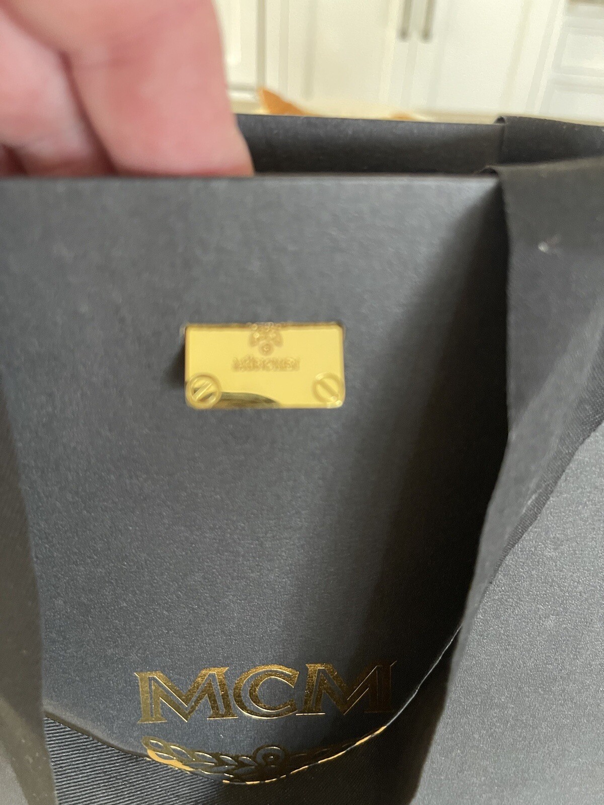 MCM Black with Gold Letters Shopping Bag .Gold Lined . MCM Hardware Closure.RARE