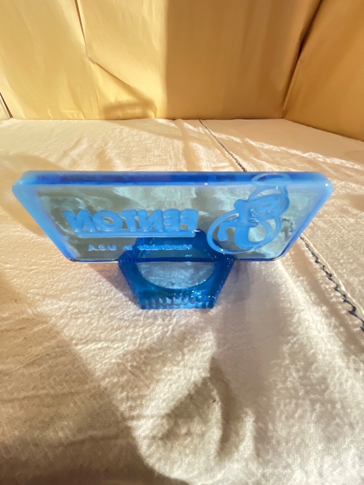 Fenton Blue Opalescent Dealer Sign-Vtg-Late 20th Century-Art Glass-USA