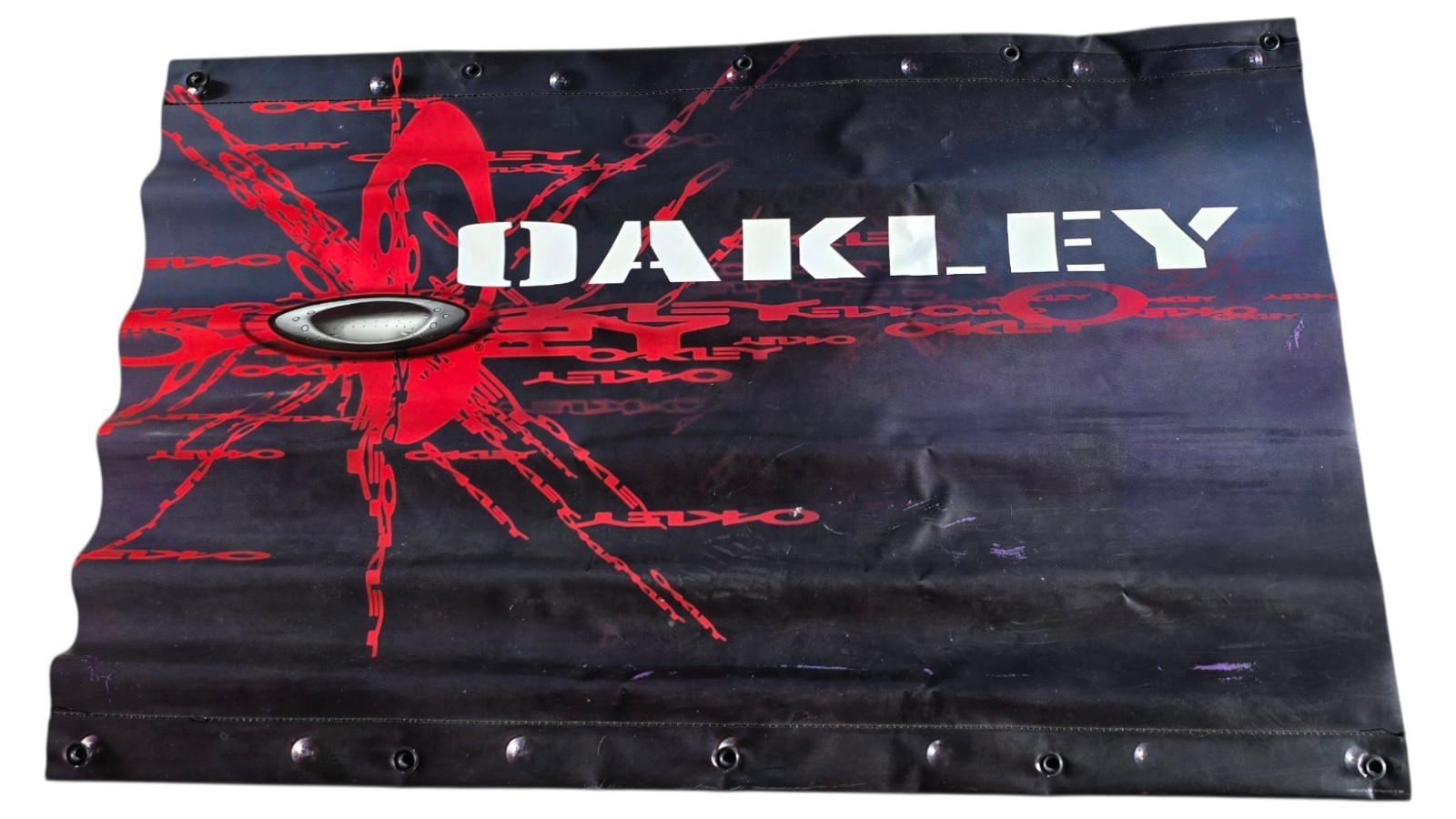 2004 Vinyl Oakley Advertising Banner Sign Two Sided Black & Red 39.75″ x 25.5″