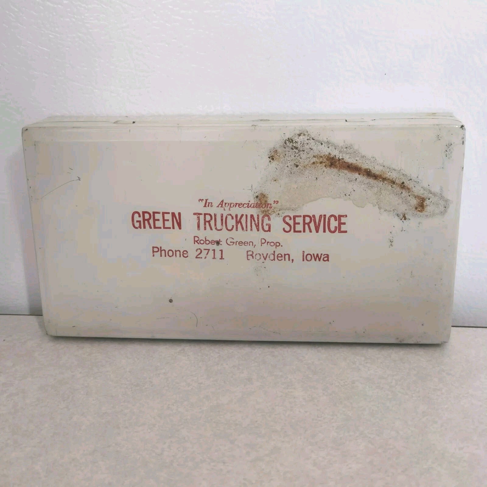 Vintage Green Trucking Service Boyden Iowa Advertising Metal Box