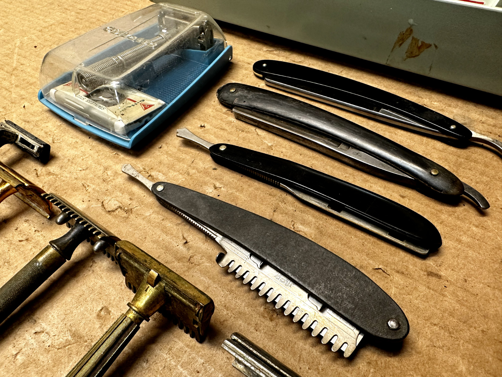 1950s Gillette Display Case W/ Shaving Razor Brush Collection Barber Shop Decor