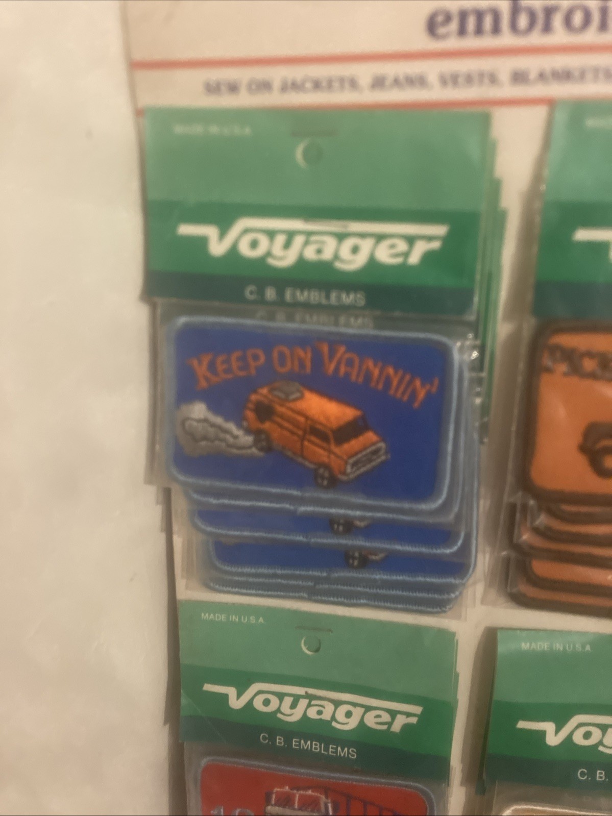 NOS Vintage Voyager Patches Store Display With 24 Patches C.B Emblems