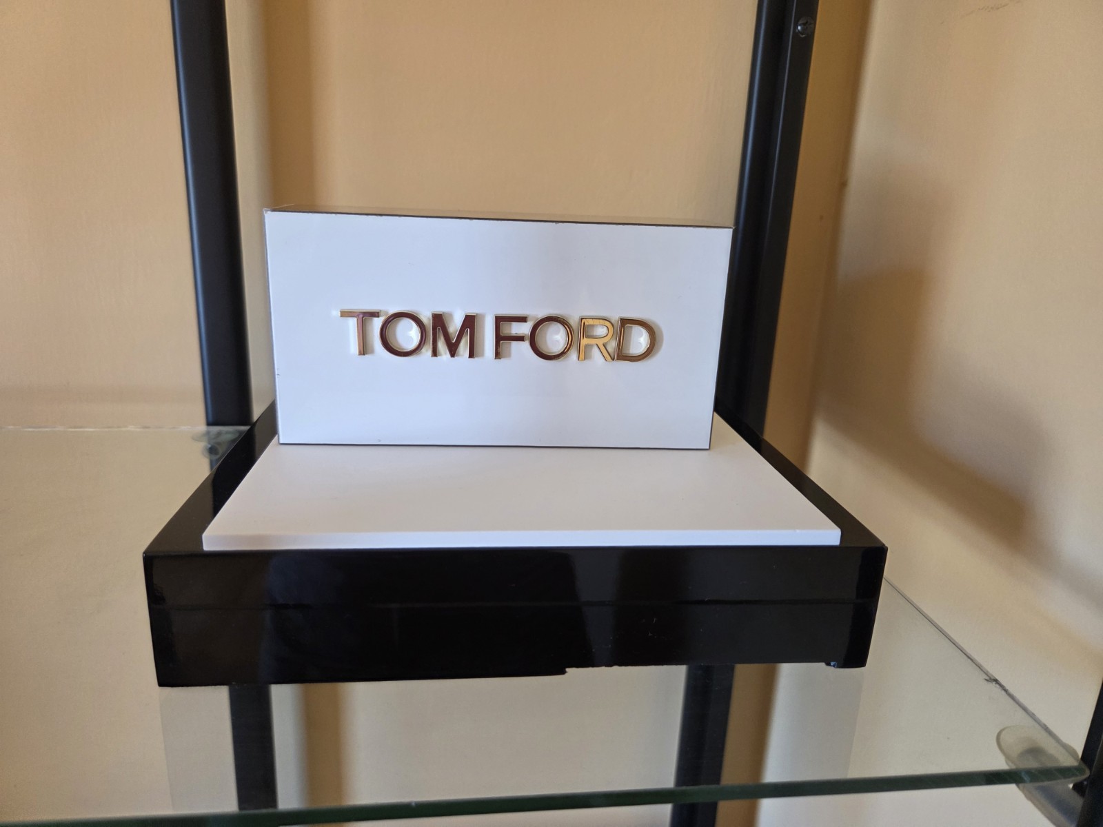 TOM FORD SUNGLASSES EYEGLASSES LOGO DISPLAY, SIGN. PLASTIC MIRROR , WHITE/BROWN