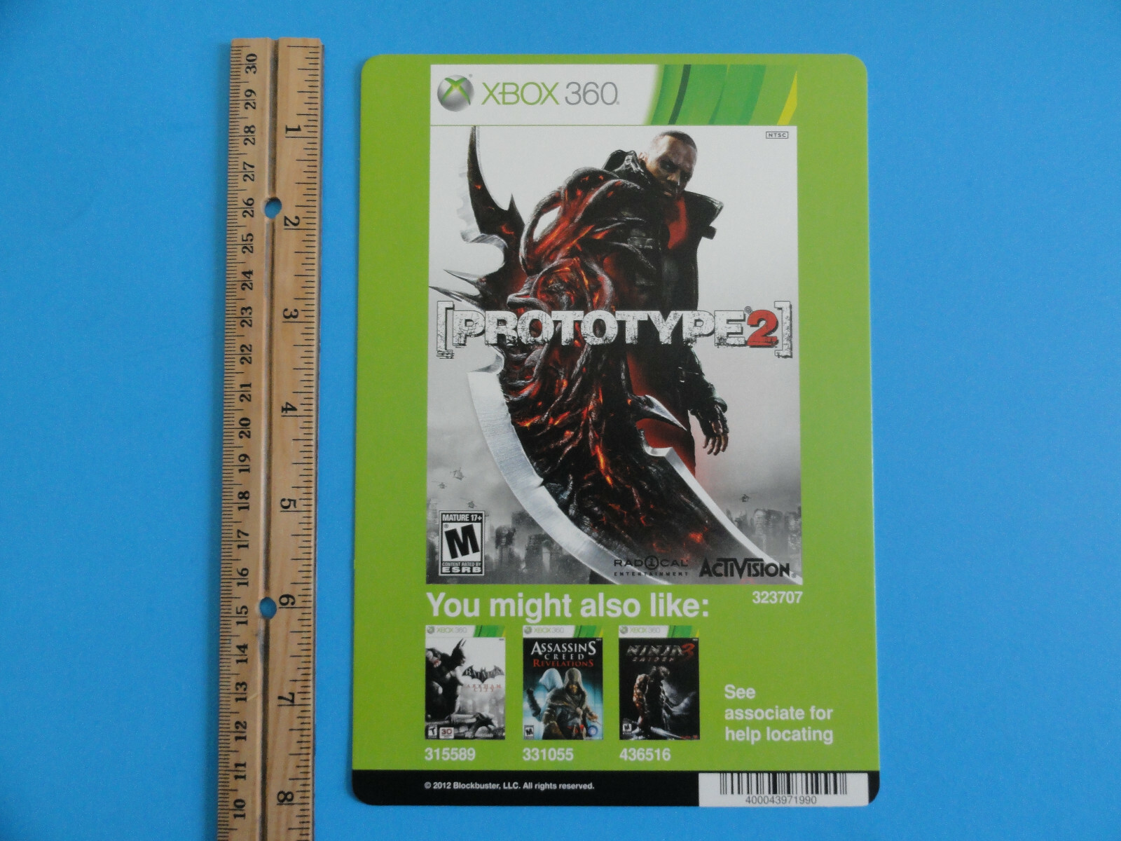 XBOX 360 PROTOTYPE 2 BLOCKBUSTER VIDEO BACKER CARD 5″X8″ -NO GAME