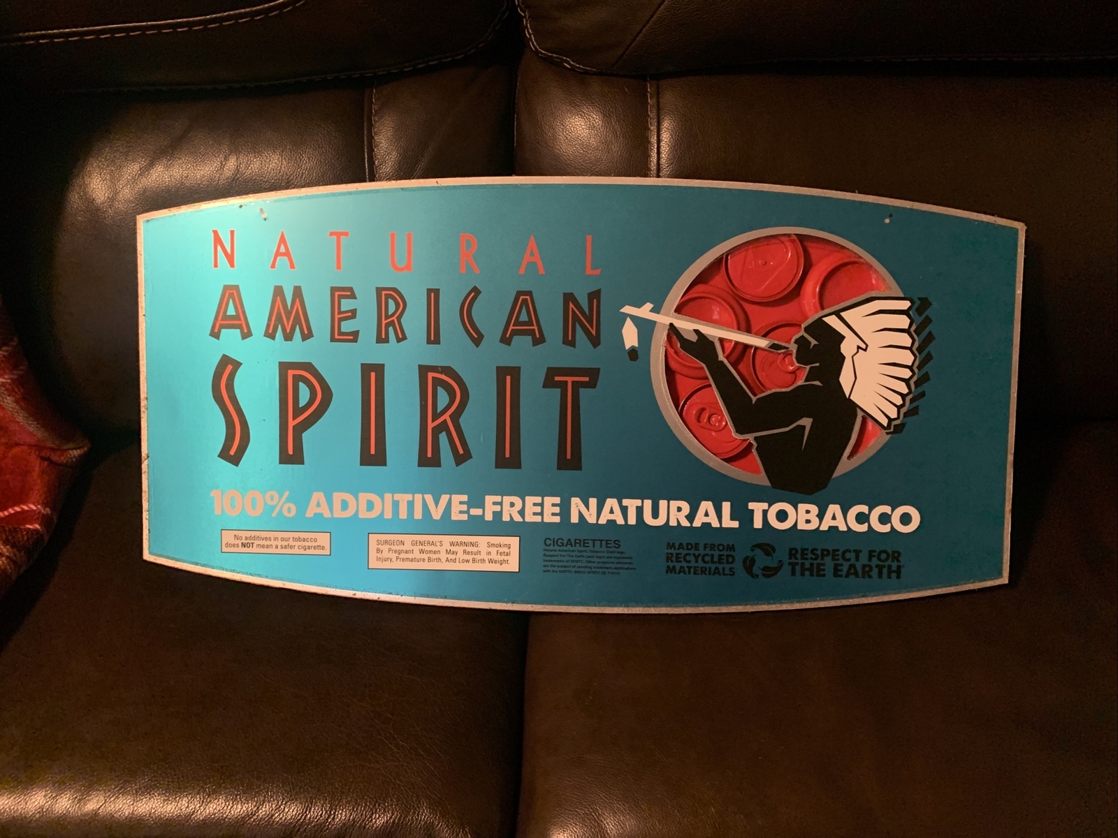 Vintage Store Display Sign Aluminum Double Sided Natural American Spirit Tobacco