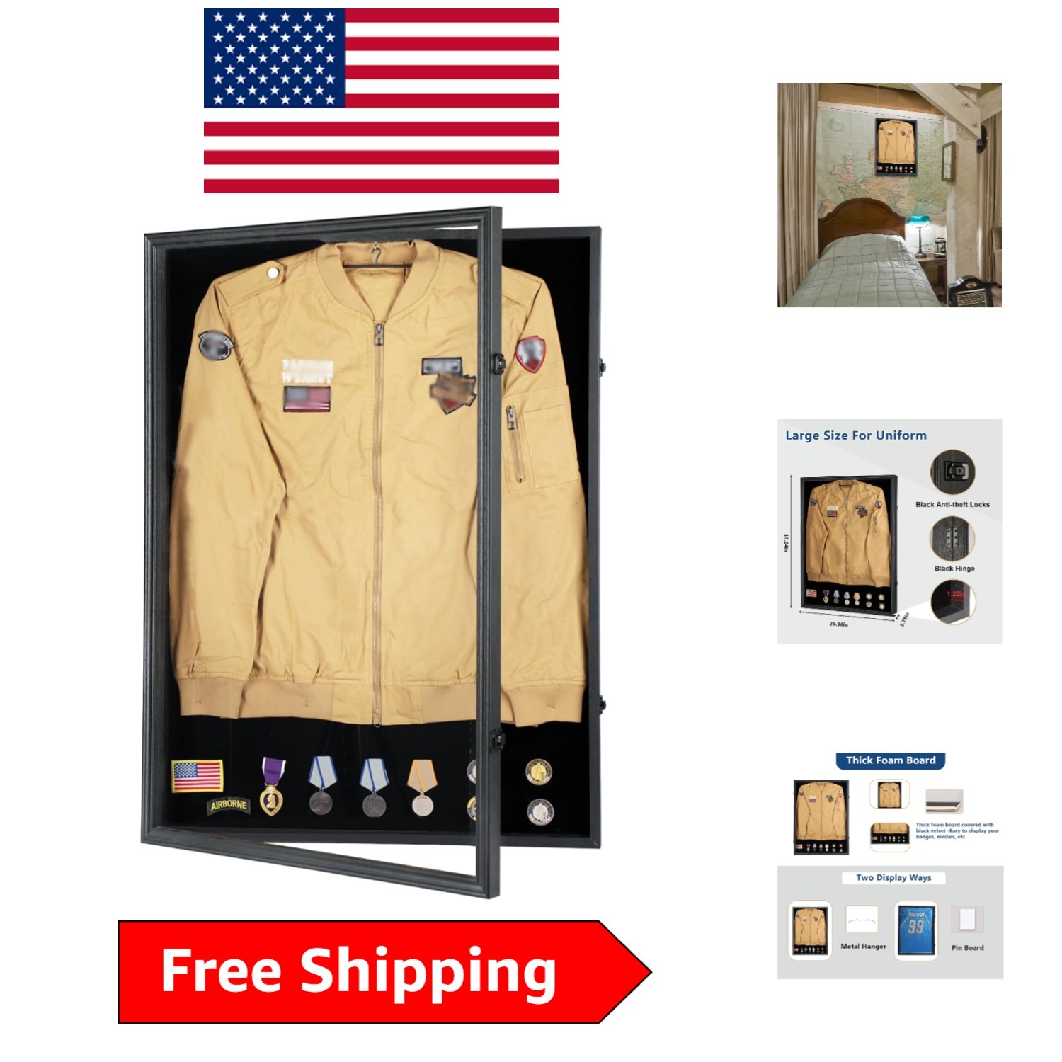Spacious Military Shadow Box with UV Protection & Locks – Perfect for XL Jerseys