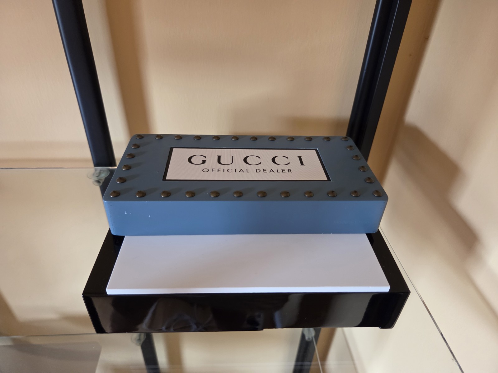 GUCCI OFFICIAL DEALER SUNGLASSES EYEGLASSES LOGO DISPLAY PLAGUE SIGN BLUE &WHITE