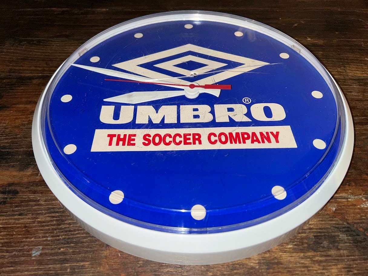 Vintage Umbro The Soccer Company Plastic 12.5″ Round Clock Made in USA