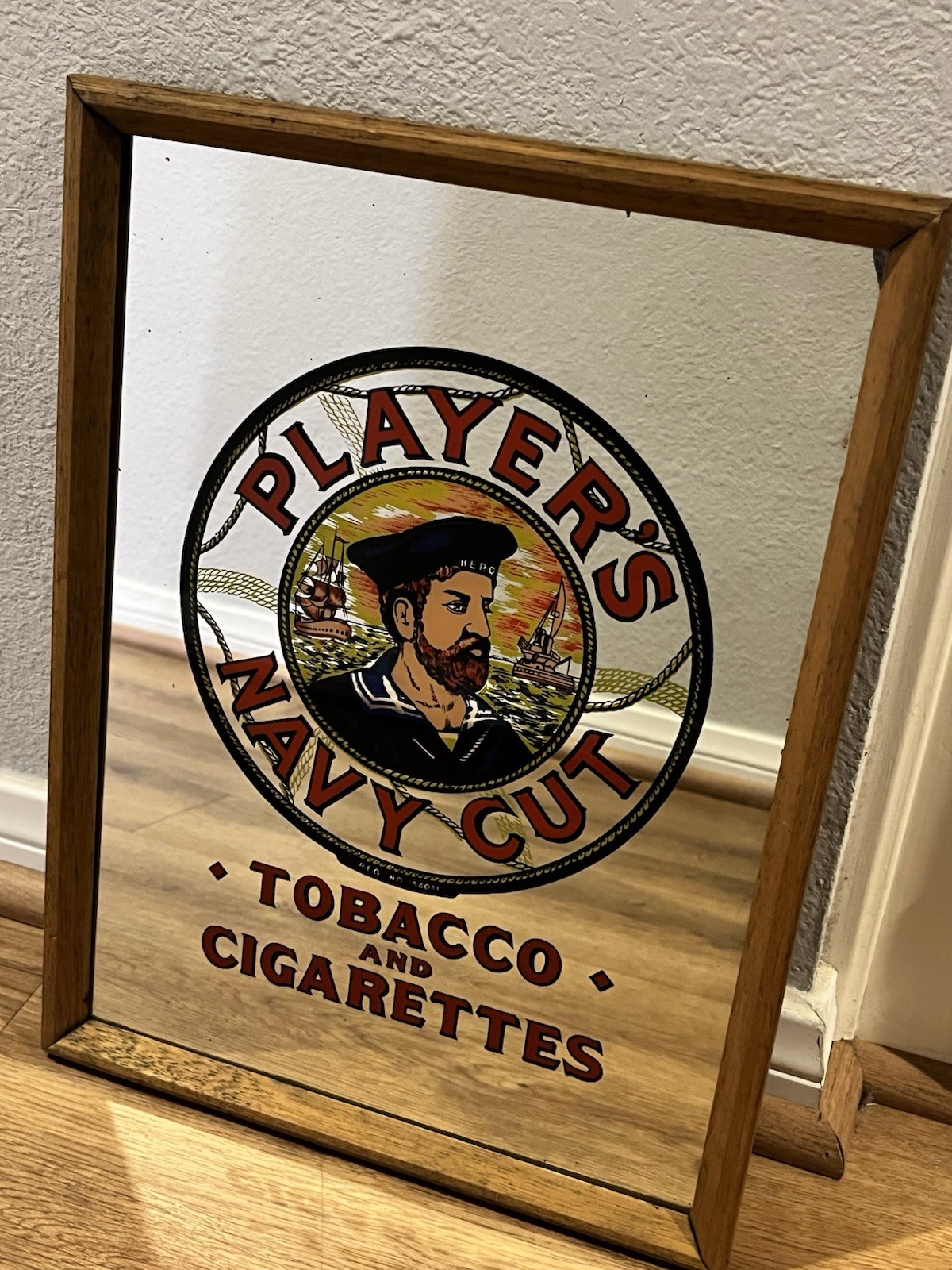Vintage “Player’s Navy Cut Tobacco and Cigarettes” Mirror Glass Sign 12”x16”