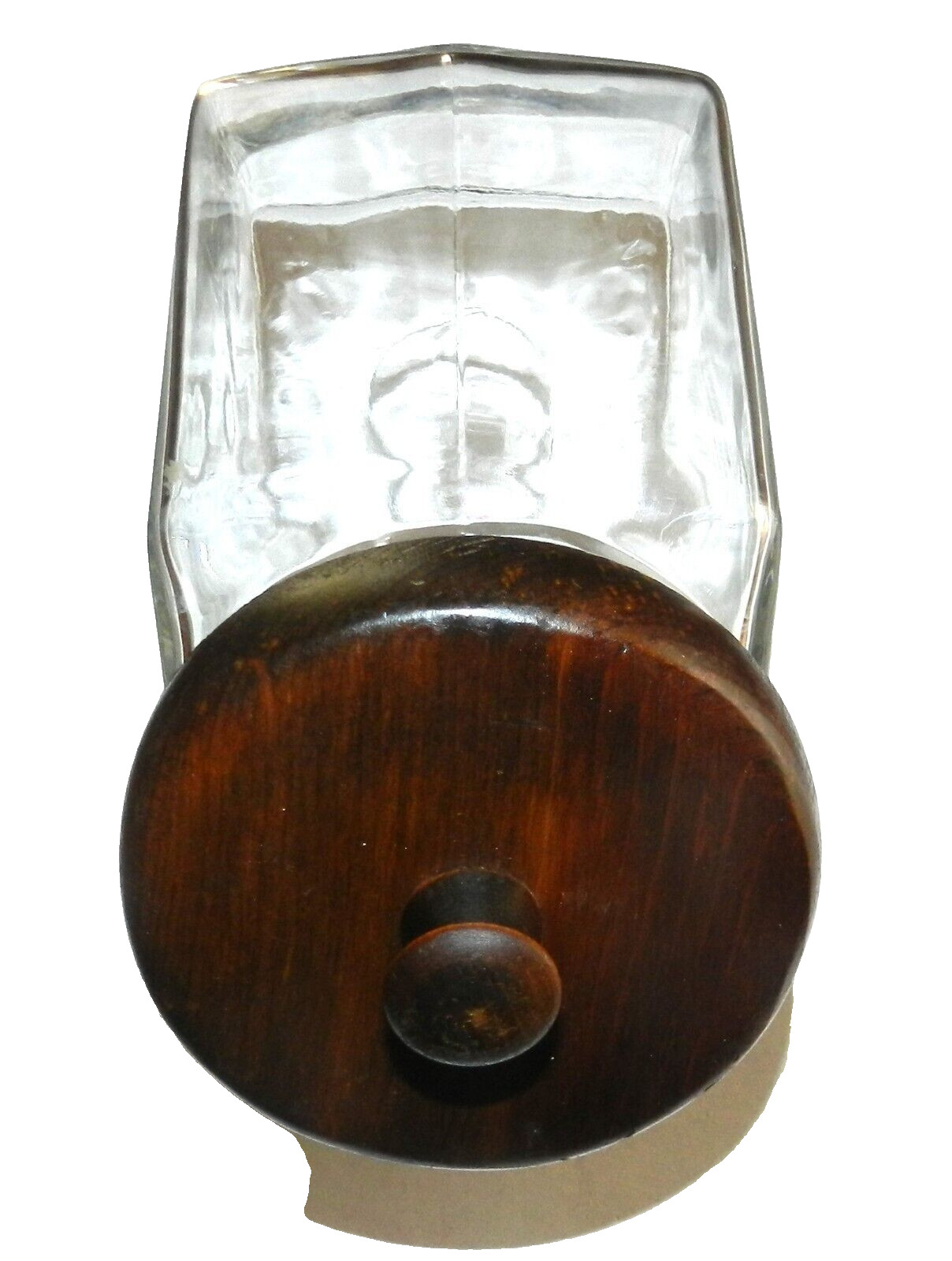 Vtg Hexagonal Clear Glass Jar Canister Wood Lid, Store Display, Farmhouse Décor